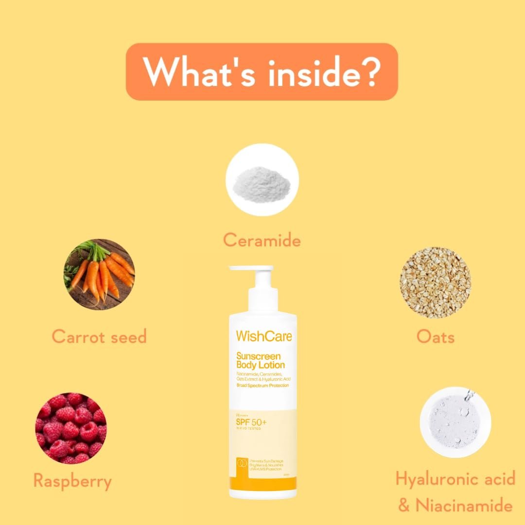 WishCare Sunscreen Body Lotion with SPF 50 PA++++ In- Vivo Tested | Body Sunscreen With Broad Spectrum UVA & UVB Protection, No White Cast | For Women & Men | 450ml thumbnail