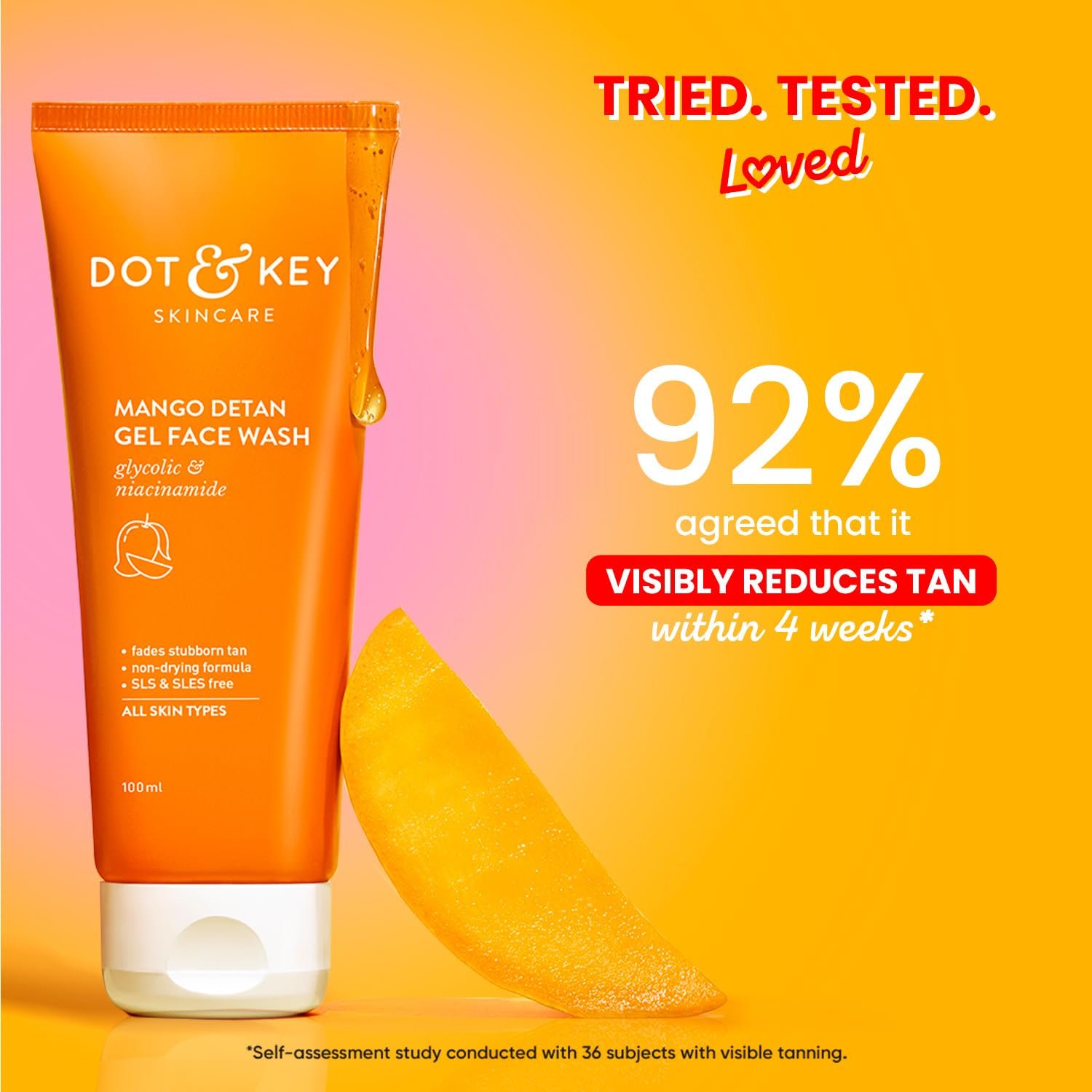 Dot & Key Mango Detan Gel Face Wash | Gently Cleanses Skin From Dirt & Oil | Fades Stubborn Tan | For All Skin Types | 100ml thumbnail