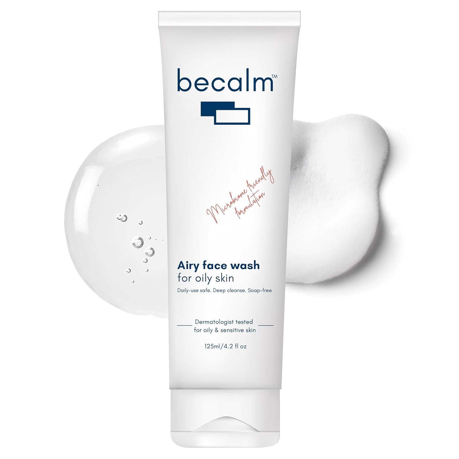 Becalm Daily Salicylic Acid Face Wash for Oily & Acne Prone Skin | Airy face wash for Men & Women | Soap & Sulphate free | Microbiome friendly | With Quaternium - 73 & Prebiotic | No fragran