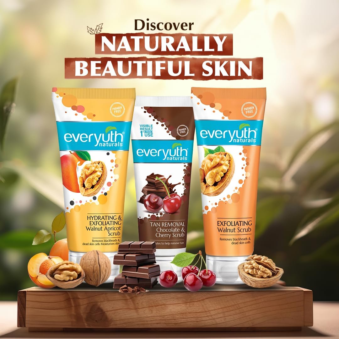Everyuth Naturals Tan Removal Chocolate & Cherry Face Scrub | Detan & Cleanse|Antioxidant Chocolate & Vitamin C Cherry |Oily, Dry, Normal, Combination & Sensitive Skin - 100g Tube thumbnail