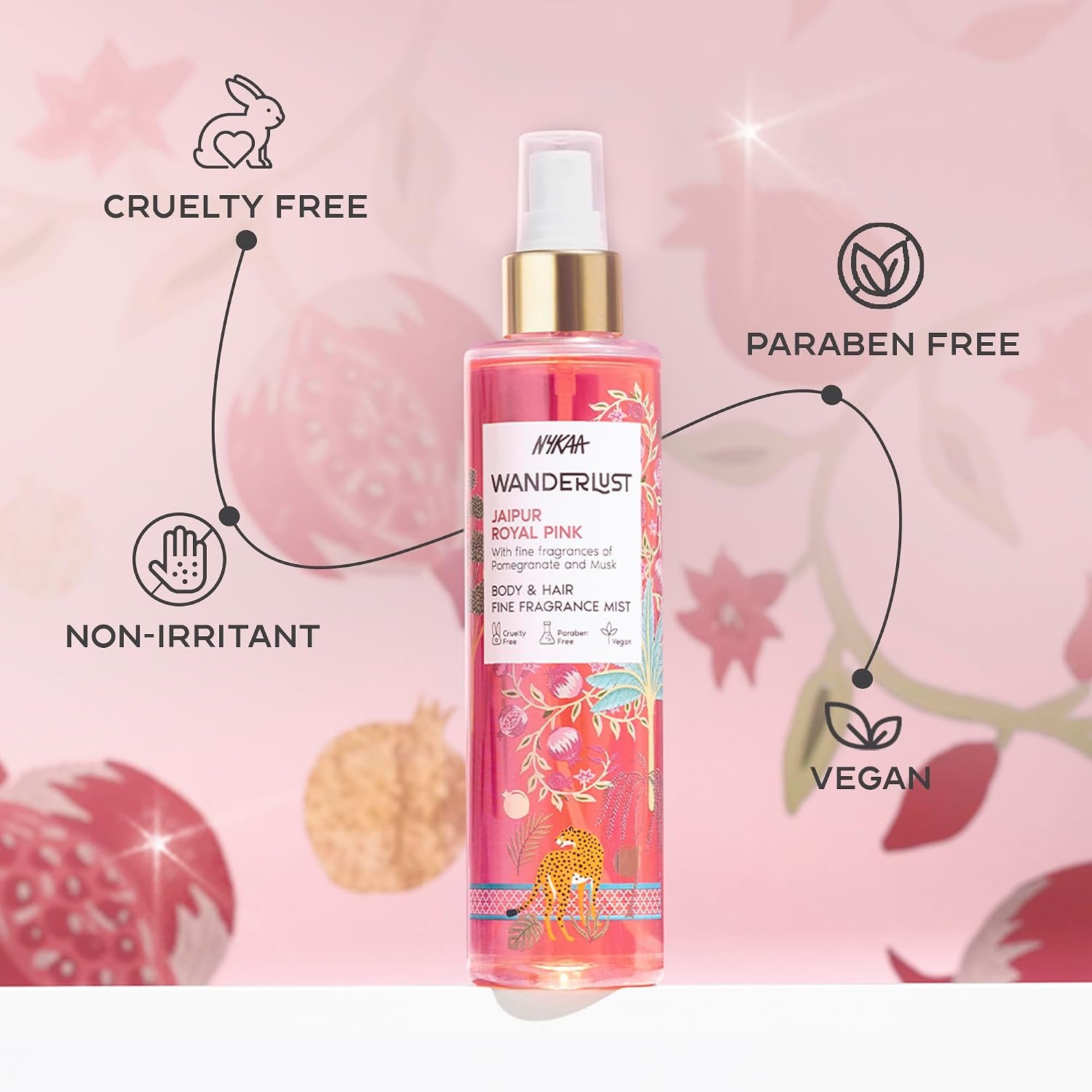 Nykaa Wanderlust Jaipur Royal Pink Fruity Perfume Body & Hair Mist, Notes of Pomegranate & Musk, 8 Hrs Long-Lasting Everyday Fragrance, 200 ml thumbnail