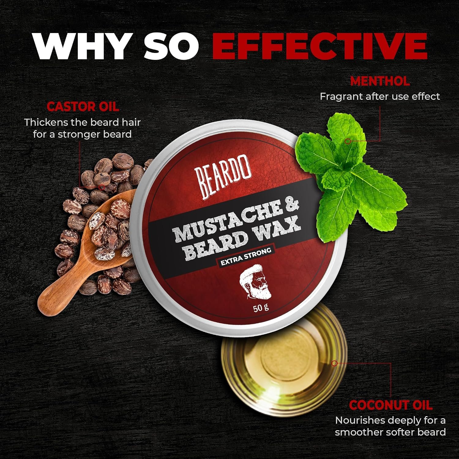 Beardo Beard and Mustache Wax, 50 gm | Beard Wax for Beard & Mustache Styling | Long Lasting Extra Strong Hold Wax for Men | Beard Hair Wax for Smooth, Shiny & Healthy Beard thumbnail