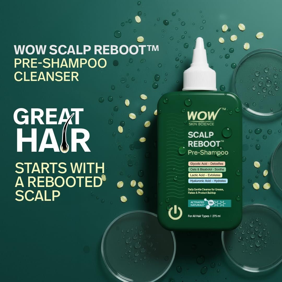 WOW Skin Science Scalp Reboot™ Pre-Shampoo Cleanser | Step-0 Gentle Scalp Wash for Oil, Flakes & Build-Up | With Glycolic Acid, Lactic Acid, Hyaluronic Acid, Oats & Bisabolol | 275ml thumbnail