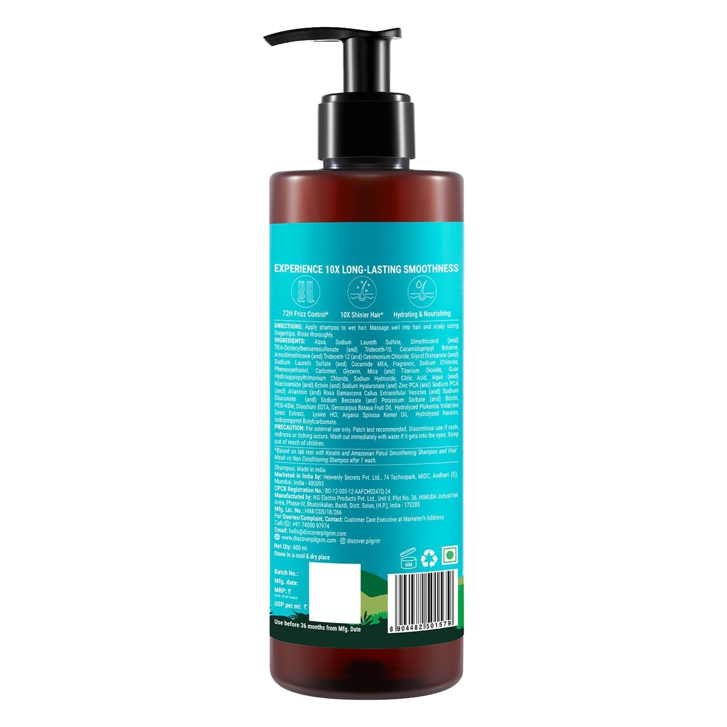 Pilgrim Patua & Keratin Hair Smoothening Shampoo for Frizzy Hair - 400ml 72H Frizz Control with Keratin, Adds Shine, Smoothens Frizz with Amazonian Patua, Softens Dry Hair, Improves Manageab thumbnail