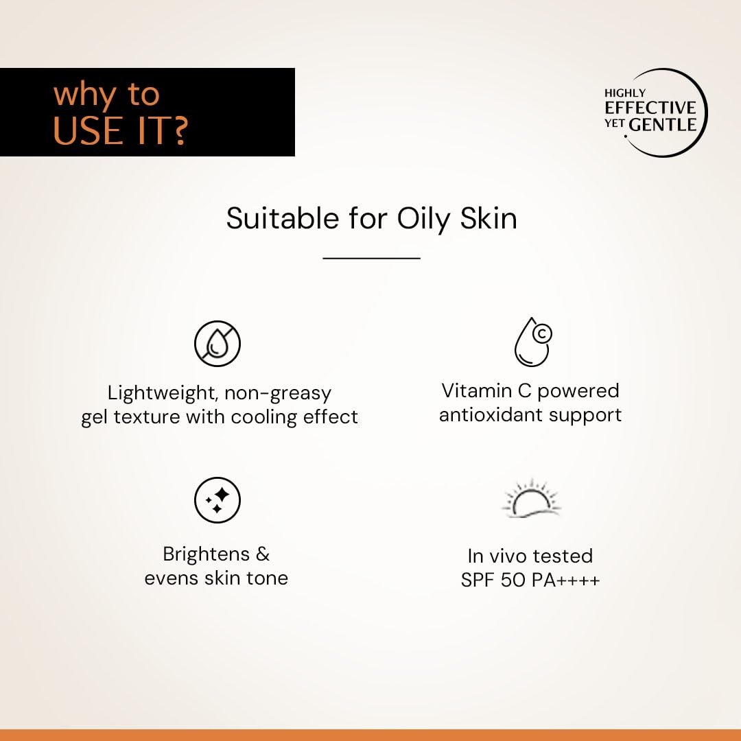 Deconstruct 5% Vitamin C Gel Sunscreen for Oily Skin SPF 50 PA++++ | Brightens Skin Tone | New Gen UV Filters | Lightweight & Non-greasy | In vivo tested | For Men & Women - 50g thumbnail