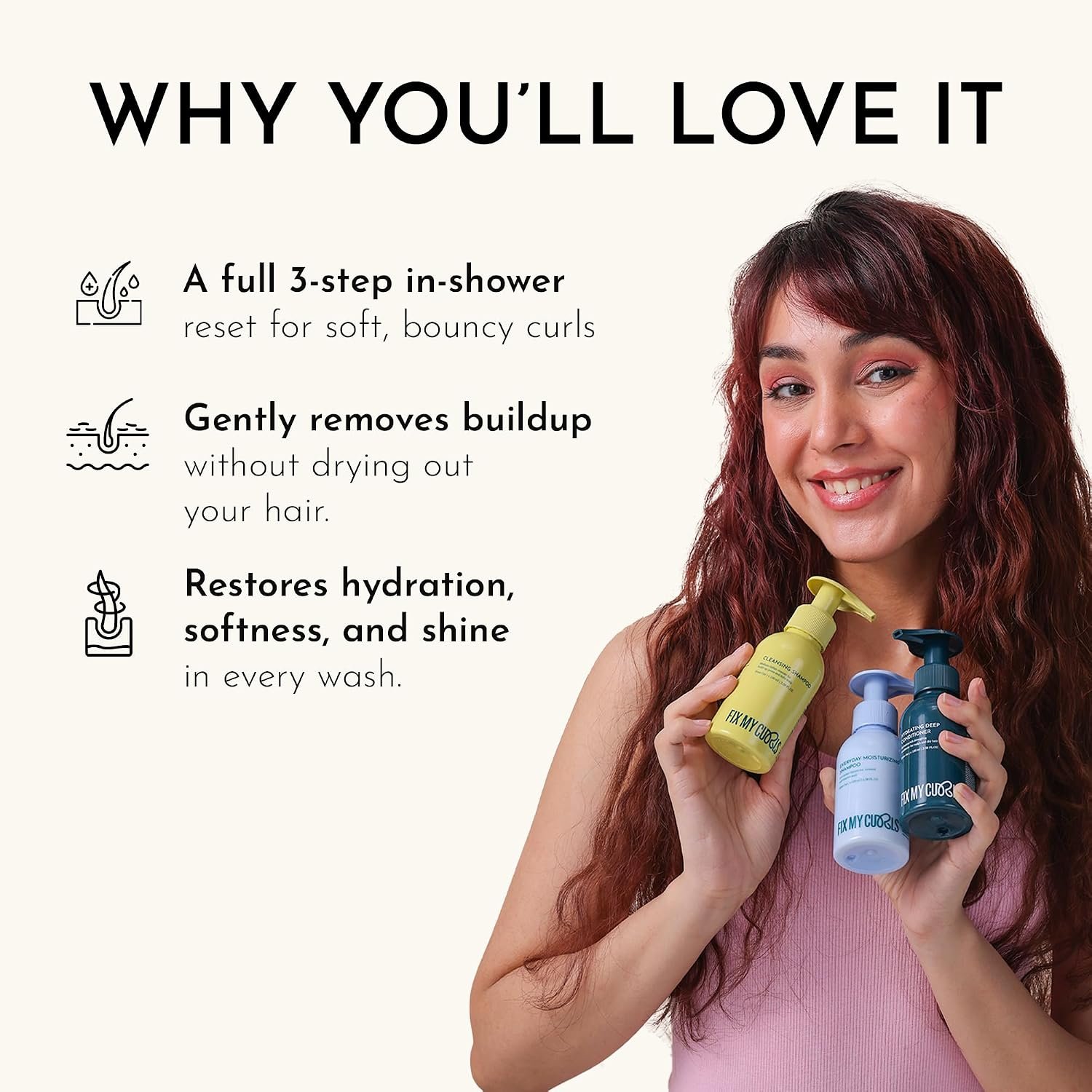 Fix My Curls Wash Day Trio | Cleansing & Moisturizing Shampoo, Hydrating Deep Conditioner | Silicone & Sulphate Free | For Curly, Wavy Hair| 50ml each thumbnail