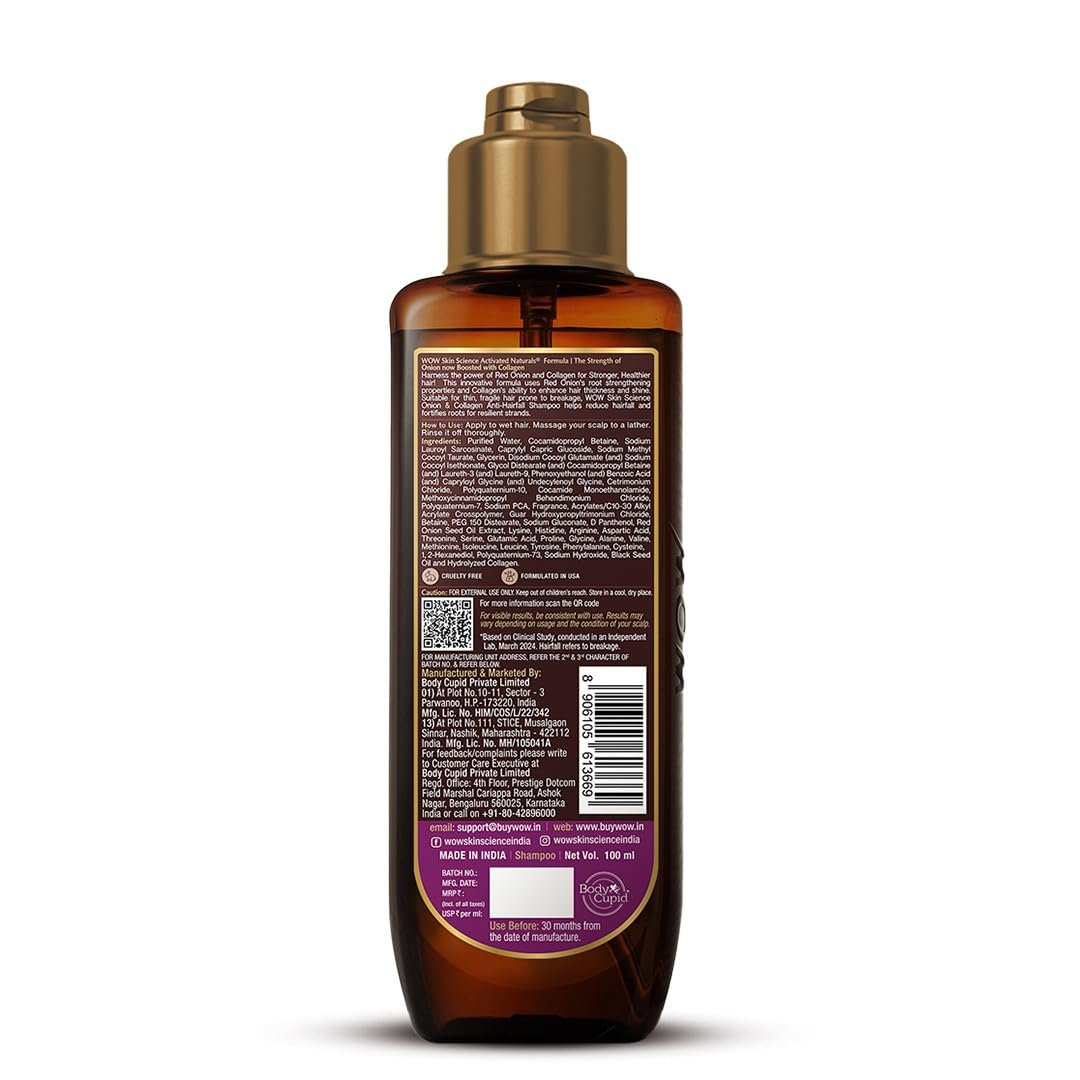 WOW Skin Science Onion + Collagen Anti-Hairfall Shampoo | No Paraben | No Sulphate | For Men & Women- 100ml thumbnail