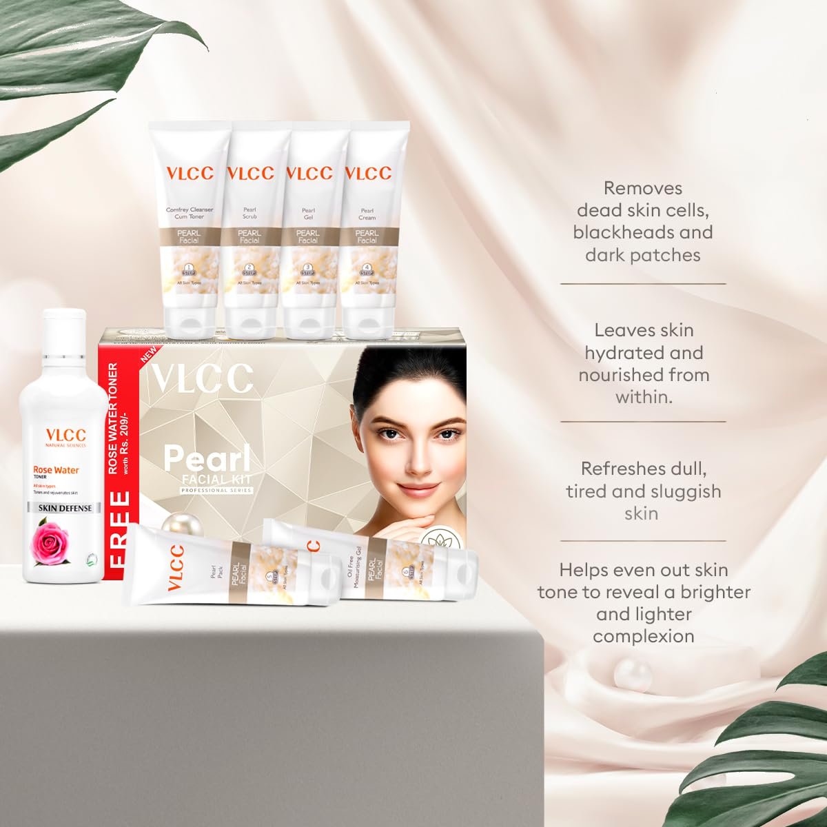 VLCC Pearl Facial Kit with FREE Rose Water Toner - 300g + 100ml | Luminous and Radiant Skin | At Home Facial with Pearl Extracts, Sandalwood, Turmeric & Aloe Vera | Tan Removal Facial Kit. thumbnail