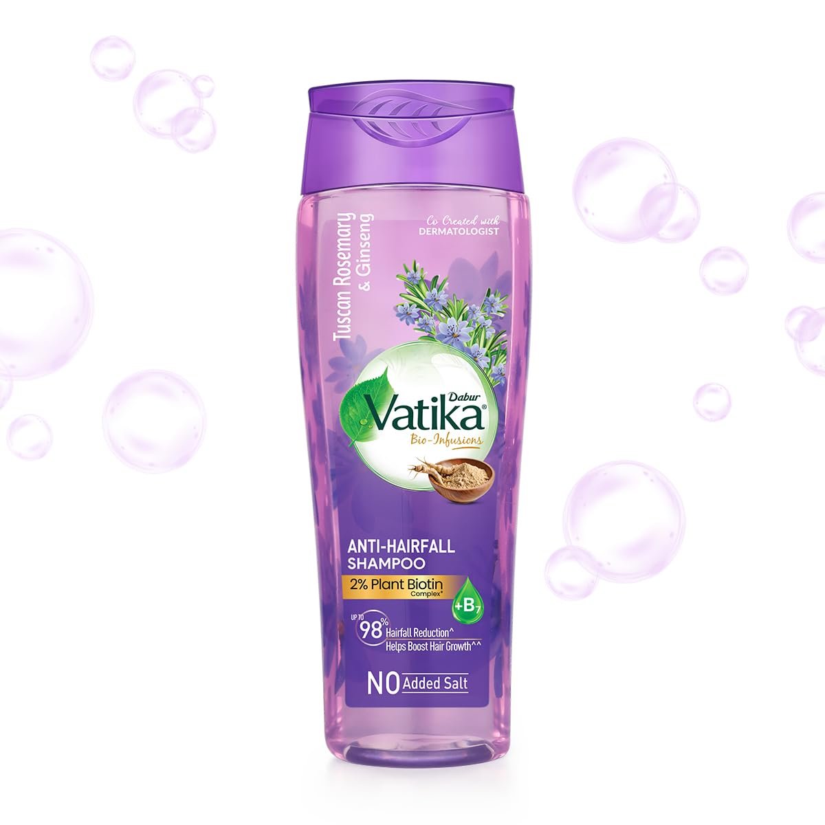 Vatika Bio-Infusions Anti Hairfall Shampoo | Tuscan Rosemary & Ginseng | 2% Plant Biotin + Vitamin B7 | 98% Reduction in Hairfall | Boost Hair Growth