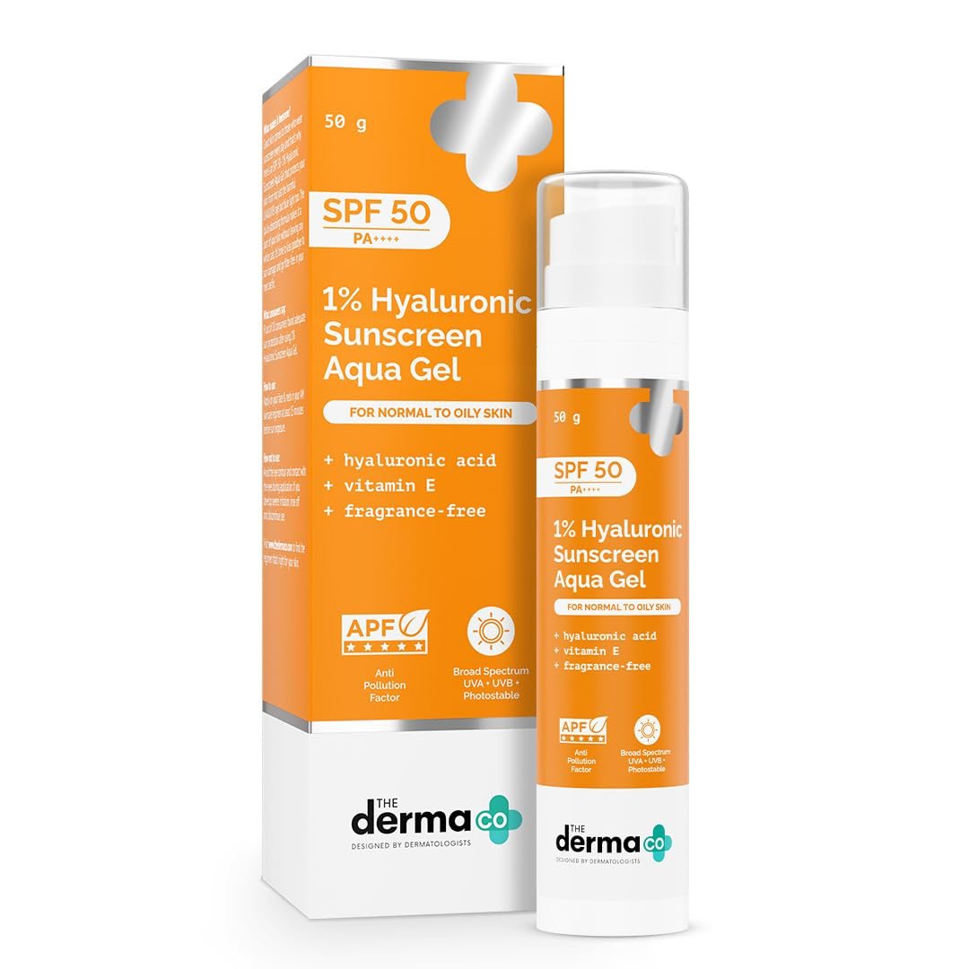 The Derma Co 1% Hyaluronic Sunscreen Aqua Gel SPF 50 PA++++ | Hydrating, Lightweight & Non-Greasy |  Clinically Tested - (In-Vivo) | PPD-39 | 50 g