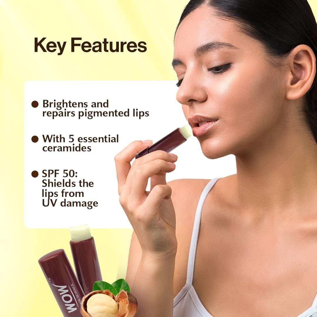 WOW Skin Science Shea Butter & Ceramides Repairing Lip Balm With Spf 50 Brightening Lip Balm For Pigmentation | With Vitamin C & Kojic Acid | 4G Brown thumbnail