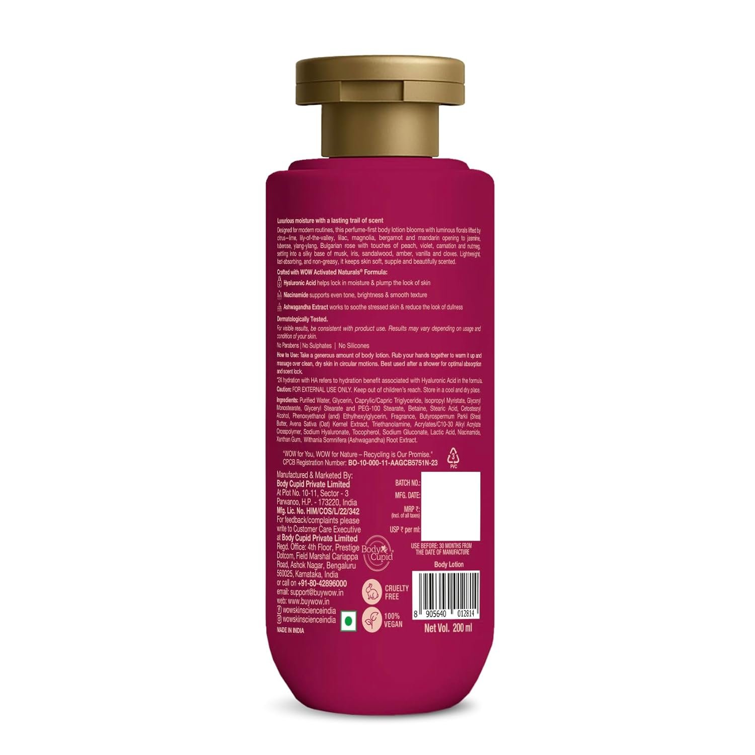 WOW Skin Science Midnight Silk Perfume Body Lotion | Aroma Crème Collection | 6% Hydra Barrier Complex with Hyaluronic Acid, Niacinamide & Ashwagandha | 200ml thumbnail
