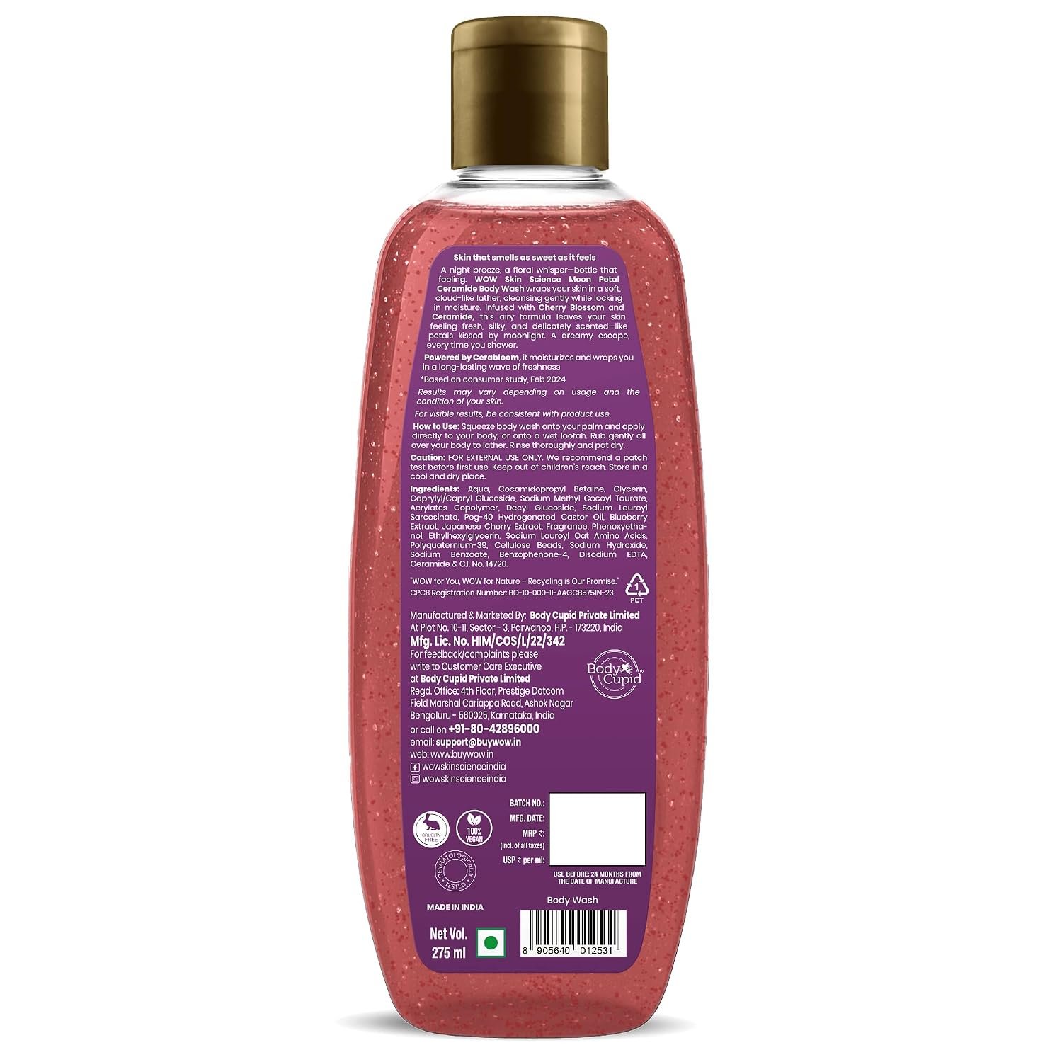 WOW Skin Science Moon Petal™ Ceramide Body Wash | Ceramide for Deep Hydration & Skin Barrier Support | Cherry Blossom Infused for Soft, Silky Skin | 275ml thumbnail