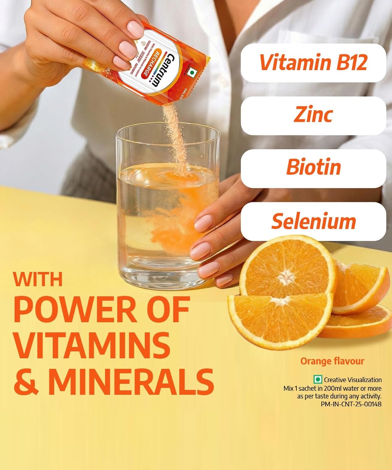 Centrum Recharge Energy Drink Mix with Vitamins & Minerals | For Energy, Hydration & Immunity | Vit. C, Vit. B12, Electrolytes, Magnesium, Biotin, Zinc & More | Orange Flavour - Pack of 30 S thumbnail