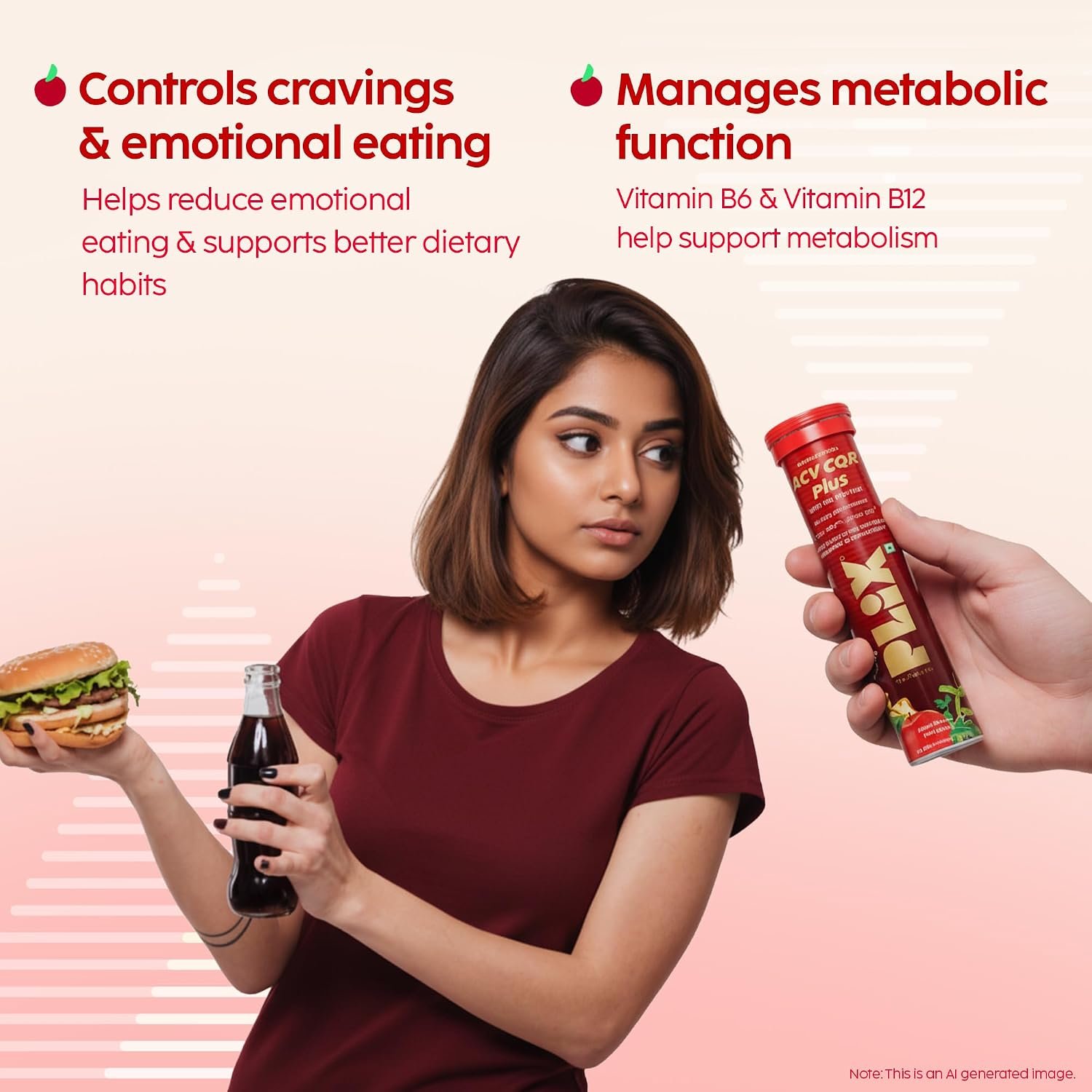 PLIX ACV CQR Plus Effervescent | Clinically Studied CQR-300® for GLP-1 Support | Helps Reduction in Fat, Waist & Hip Circumference, Metabolism & Appetite Control | Pack of 2 thumbnail
