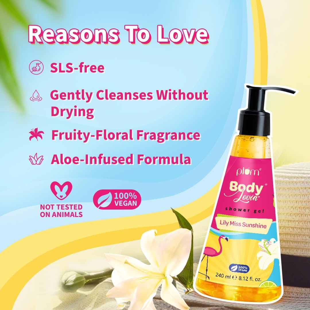 Plum BodyLovin' Lily Miss Sunshine Shower Gel | SLS Free Body Wash For Women | Long Lasting Fresh Fruity-Floral Fragrance | Aloe-Infused Nourishing Body Cleanser For Soft & Smooth Skin | 240 thumbnail