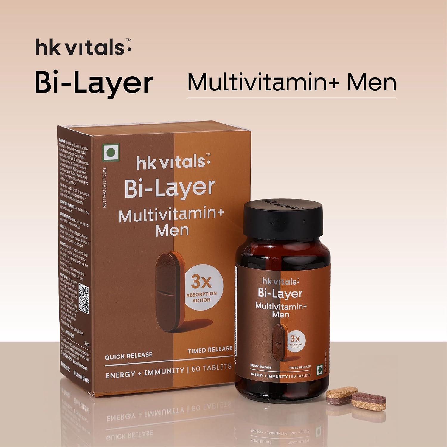 hk vitals Bi-Layer Multivitamin Plus Men, 50 Tablets Daily Multivitamin | Supports Heart, Bone & Muscle Health thumbnail