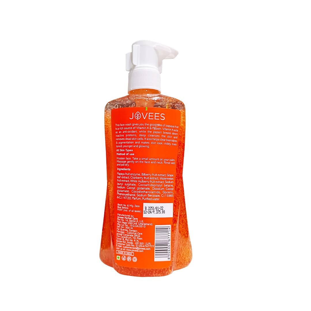 Jovees Herbal Papaya Face Wash For Glowing and Clear Skin with Papaya & Bilberry fruit Ext | Gentle Cleanser For Brightens Skin, Removes Pigmentation & Dark Spots | 300ml thumbnail