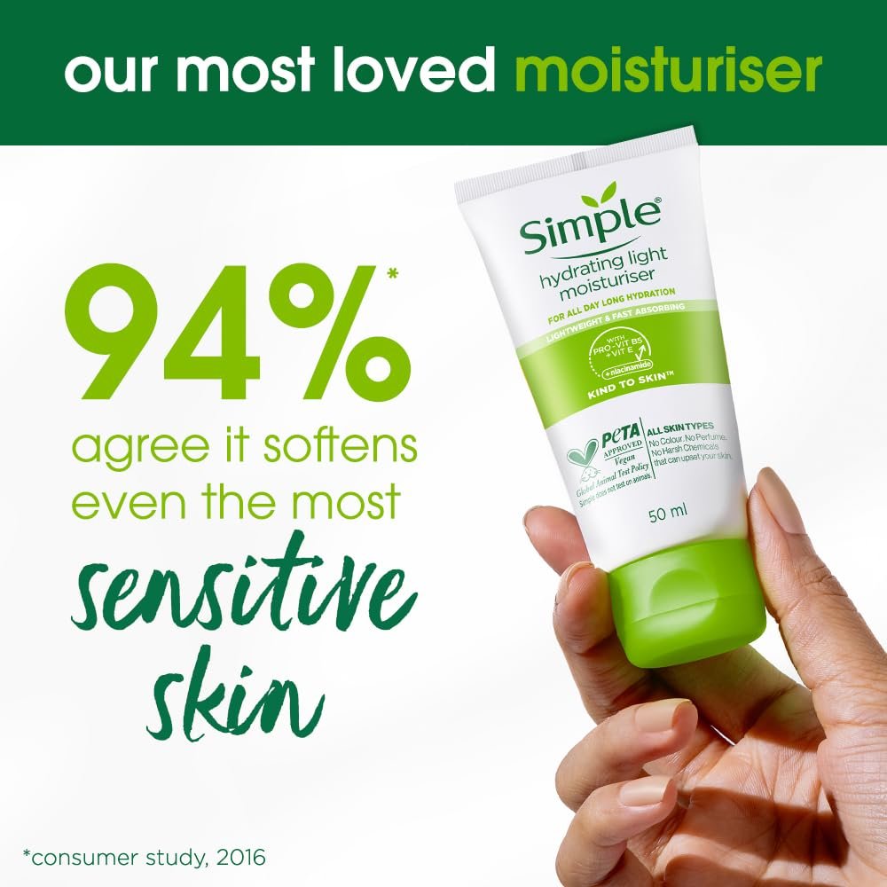 Simple Hydrating Light Moisturiser, 50ml | 12hr Hydration | With Niacinamide, Pro-Vitamin B5, Glycerin & Borage Seed Oil | Lightweight, Non-Greasy Formula | For Soft, Smooth Skin thumbnail