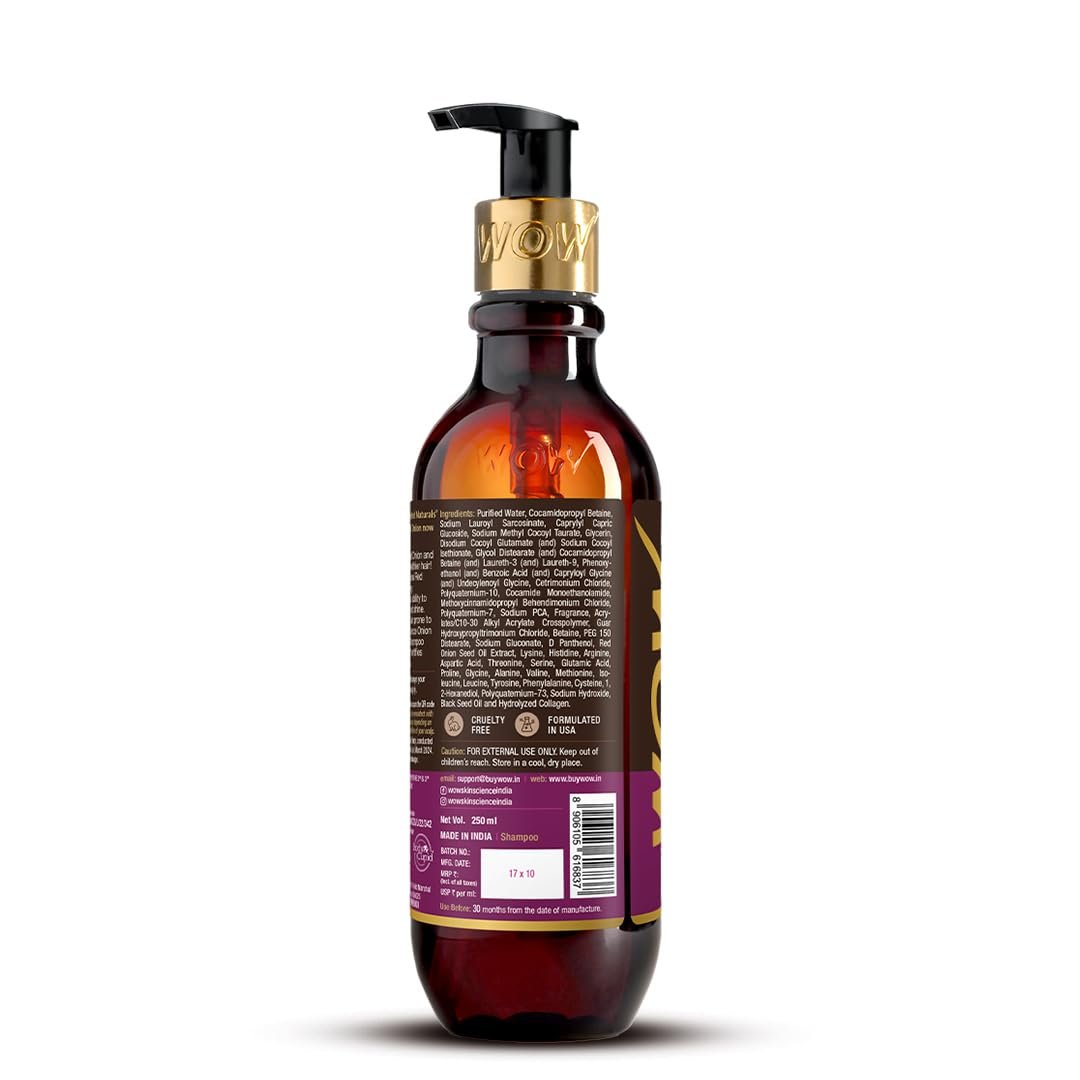 WOW Skin Science Onion + Collagen Anti-Hairfall Shampoo | Controls Hair fall | Helps Strengthen Hair | No Sulphate No Paraben | For Men & Women - 250ml thumbnail