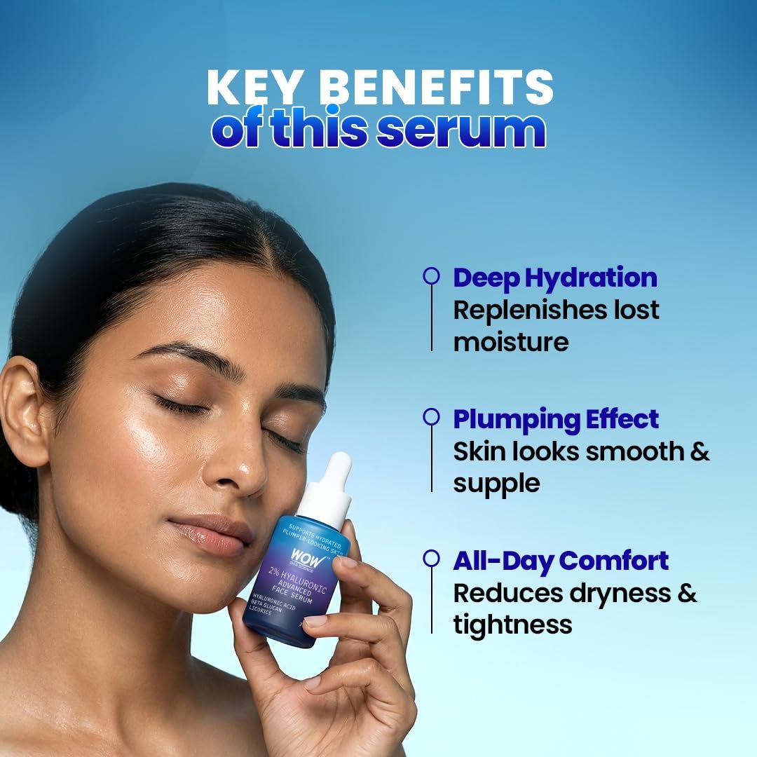 WOW Skin Science 2% Hyaluronic Acid Advanced Face Serum with Beta Glucan & Licorice | Deep Hydration, Plumper Skin & Barrier Support | Lightweight, Fast‑Absorbing | 30ml thumbnail