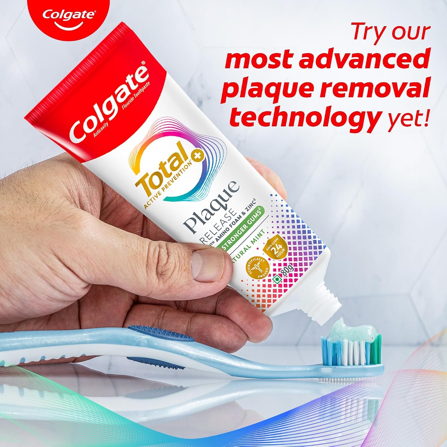 Colgate Total Plaque Release Toothpaste, 3X More Effective at Fighting Plaque, Reduces Gum Problems, Antibacterial and Enamel Protection Tooth Paste, Fresh Breath, 80g thumbnail