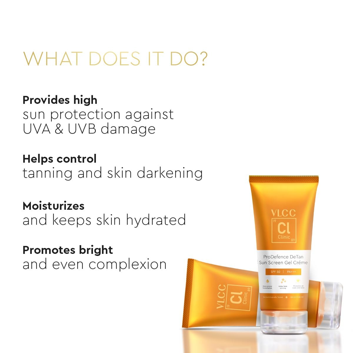 VLCC Clinic Prodefence De Tan Spf 50 Pa+++ Sun Screen Gel Crème - 100G|Sun Protection|Uv Protection|Anti-Sun Damage|Spf 50 Sunscreen For All Skin Type thumbnail