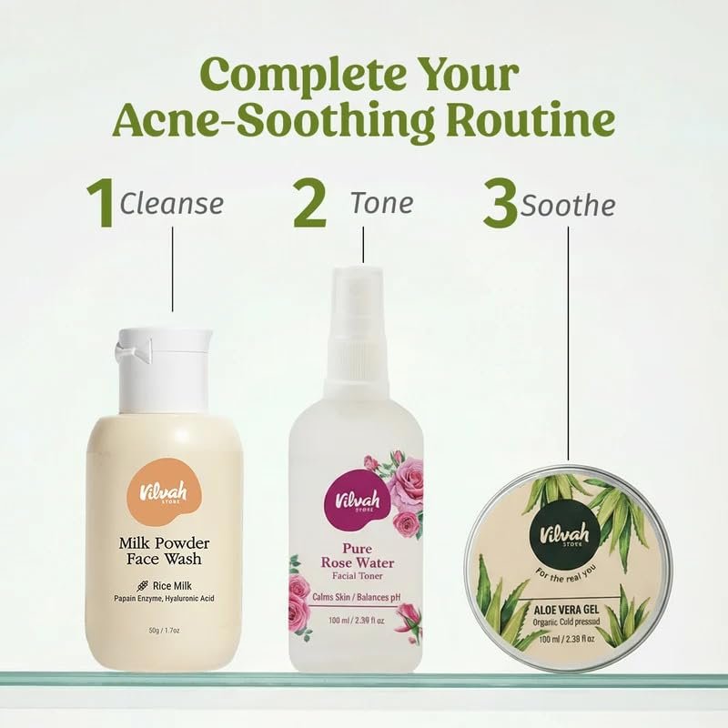 Vilvah Aloe Vera Gel for Face, Skin & Hair | Soothing & Hydrating Gel | Helps Reduce Acne, Calm Irritation & Add Shine to Hair | Lightweight, Hydrating & Non-Sticky Formula | 100ml thumbnail