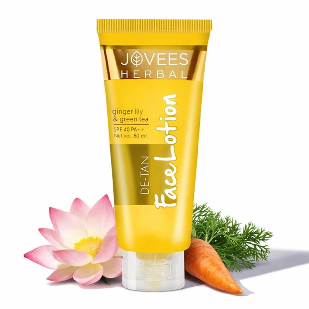 Jovees Herbal De-Tan Lotion SPF 40 PA++ For Hydrated and Glowing skin | Lightweight UVA/UVB Protection | Prevents Tanning and Pigmentation | All Skin Type 60ml