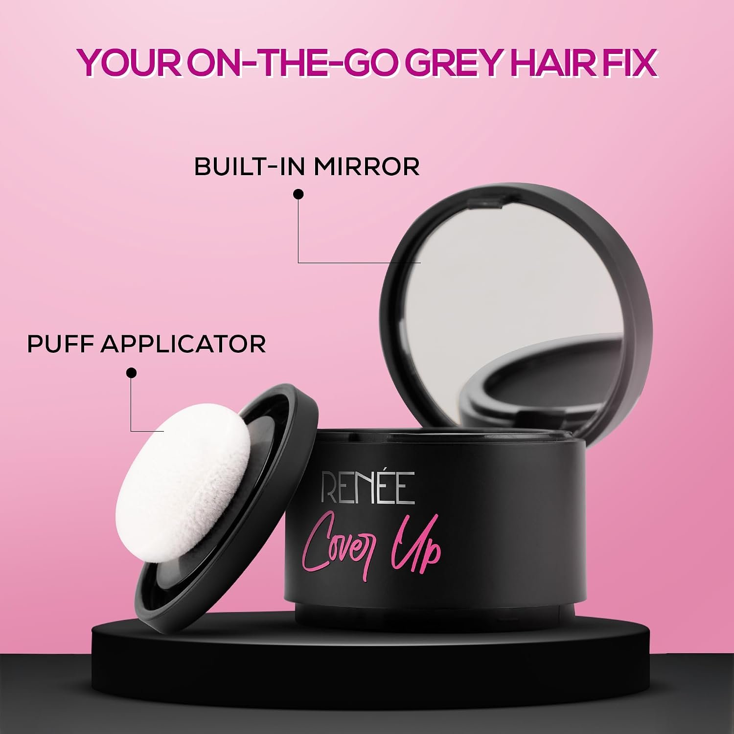 RENEE Cover-Up Hair Powder - Black | Covers Grey Roots & Bald Spots Instantly | Highly Pigmented, Fuller & Denser Look | Long-Lasting | Matte Finish | Fine Powder | Flawless Application 4gm thumbnail