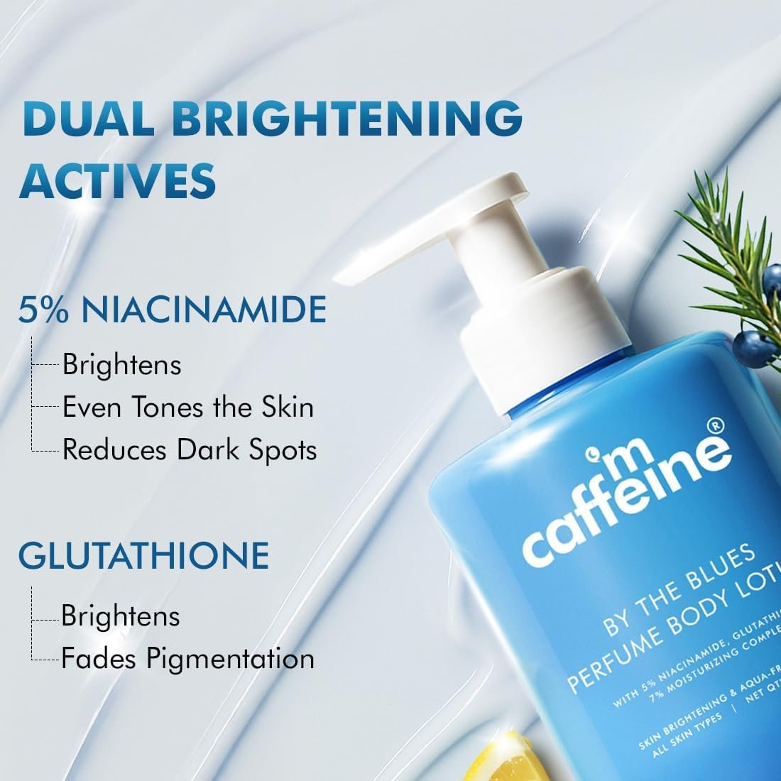 mCaffeine 5% Niacinamide & Glutathione for Brightening & Detan By The Blues Perfume Body Lotion 300ml | Daily Use Summer Cream Bodylotion for Men & Women | thumbnail
