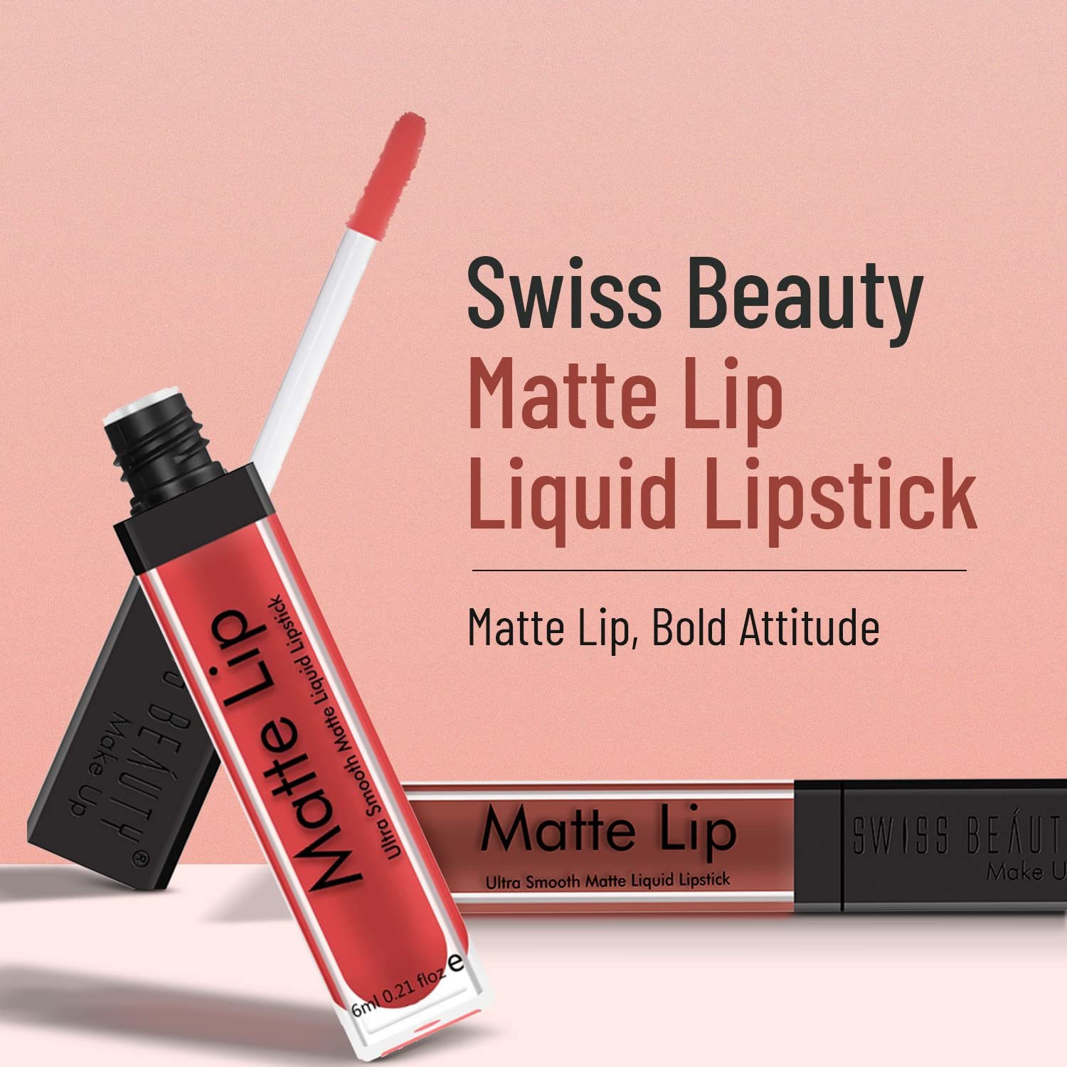 Swiss Beauty Ultra Smooth Matte Lip Liquid Lipstick, Smooth Lip Color, Weightless Finish, Silky Matte Finish, Shade- Real Nude, 6ml thumbnail