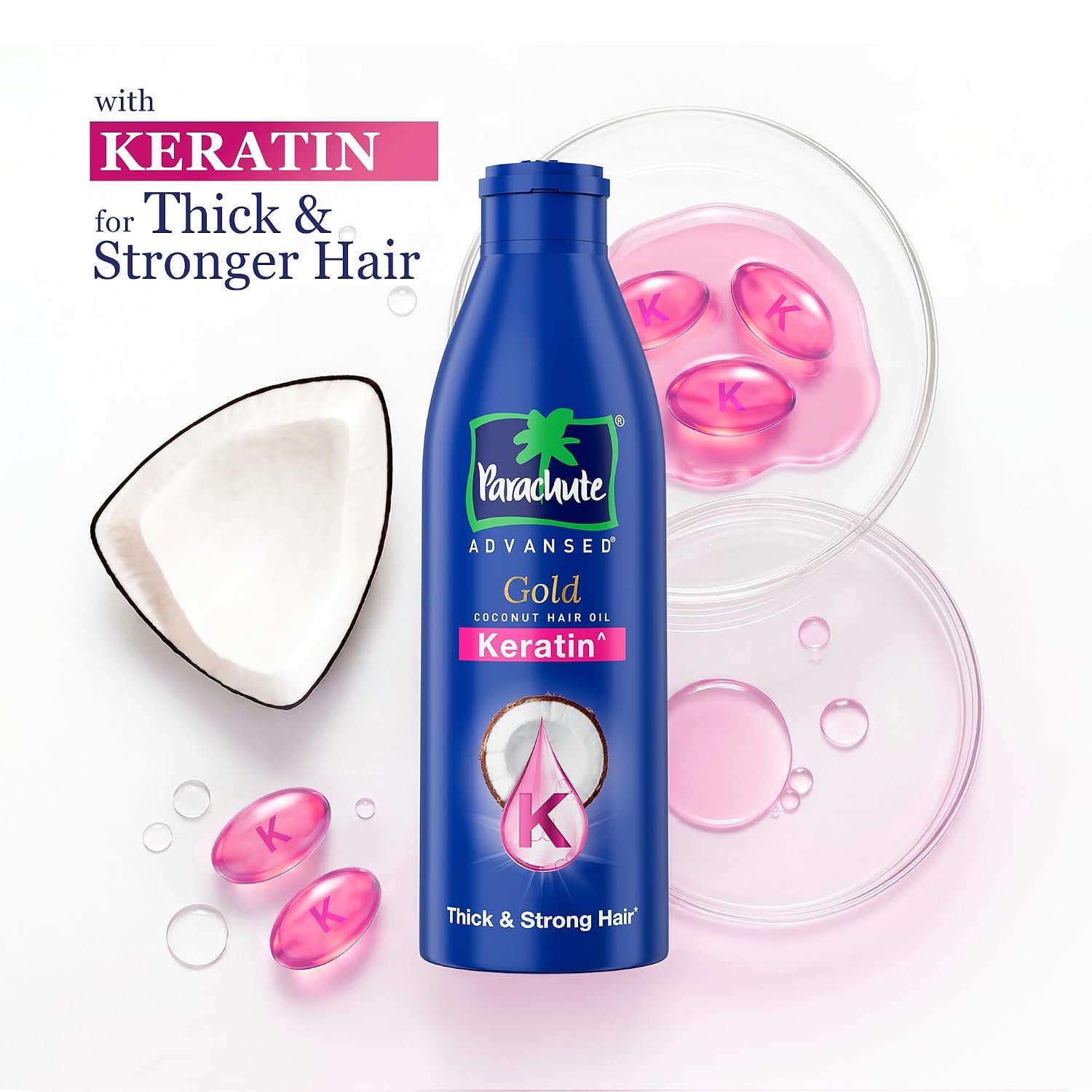 Parachute Advansed Gold Keratin Coconut Hair Oil | Thick & Smooth Hair| No Paraben or Silicone | 300ml thumbnail
