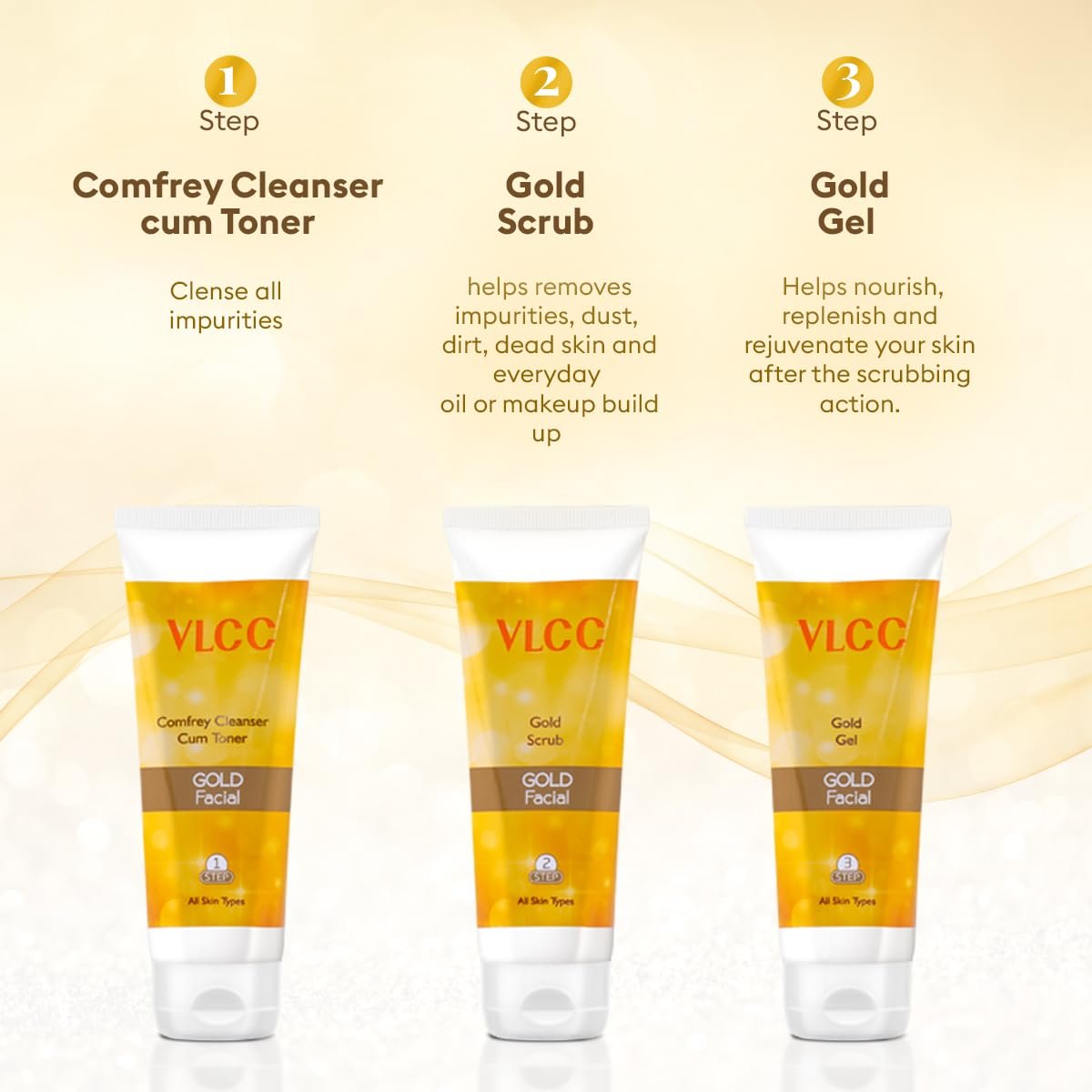 VLCC Gold Facial Kit with FREE Rose Water Toner - 300g + 100ml | 24K Colloidal Gold And Aloe Vera At Home Facial Kit thumbnail