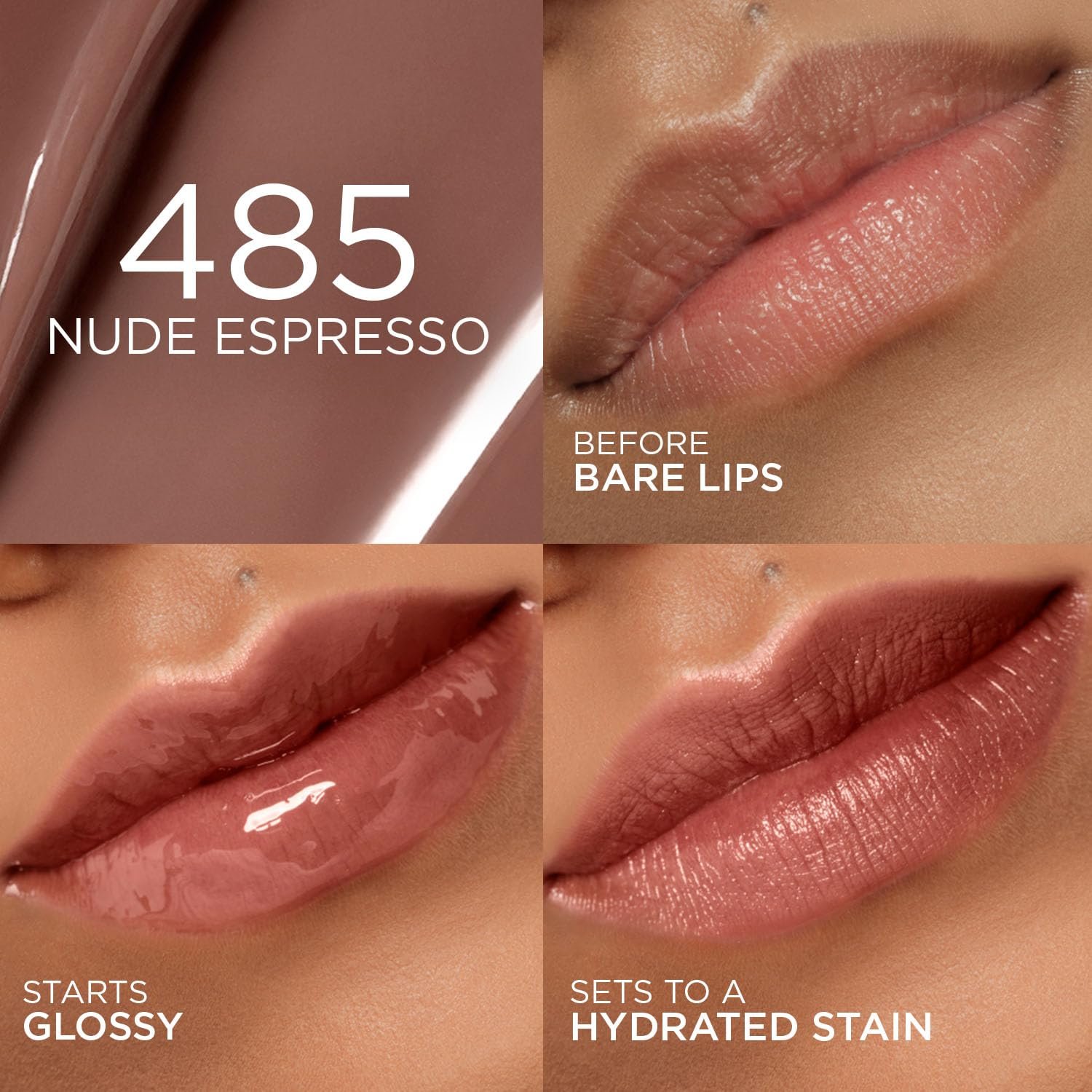 L'Oreal Paris Hyaluron Tint Lip Stain Serum, 485 Le Nude Paris +80% Hydration, Infused with Hyaluronic Acid, High-Shine Tint, Plumper & Fuller Lips, Non-Sticky thumbnail