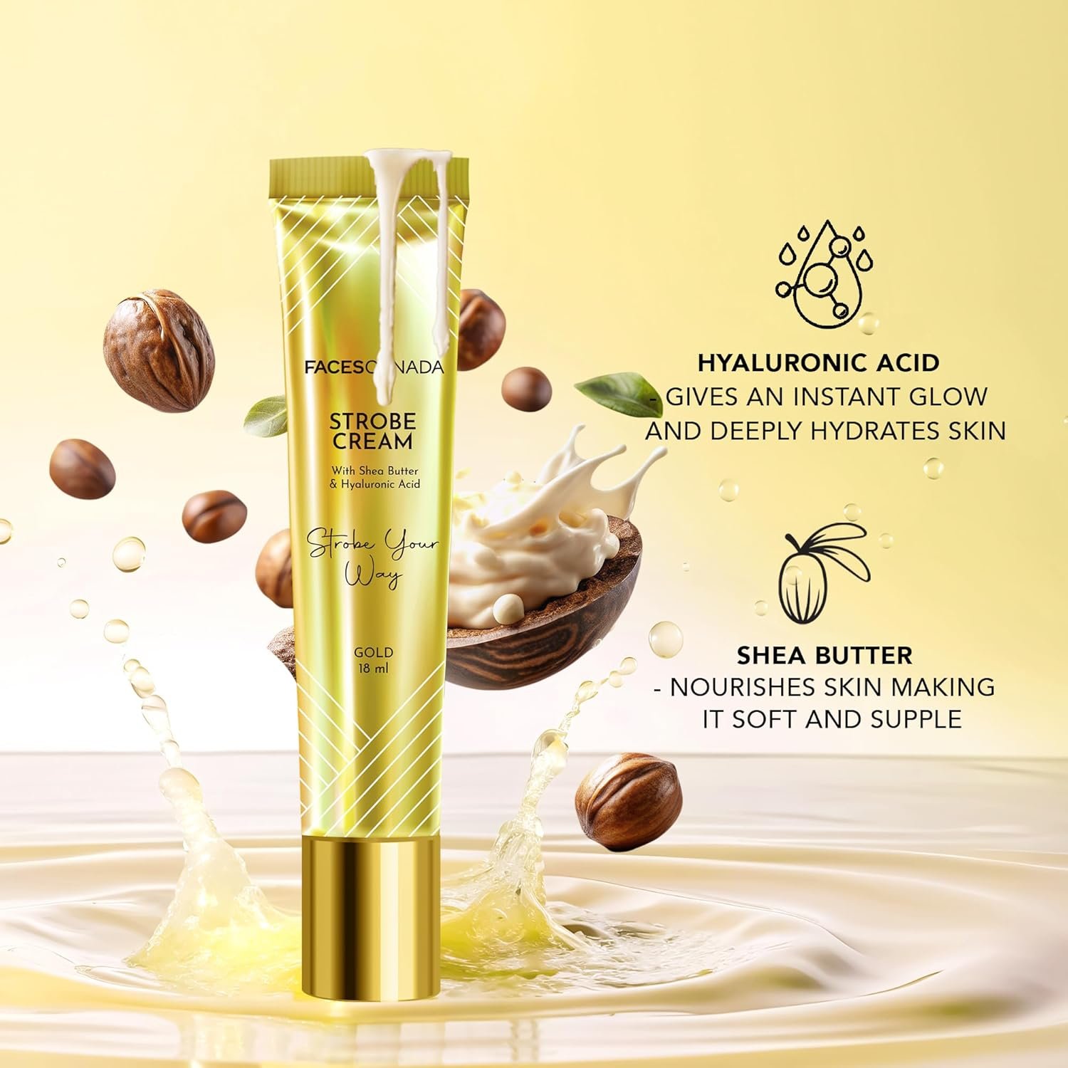 FACES CANADA Strobe Cream Mini- Gold, 18ml | Primer + Highlighter + Moisturizer | Illuminating & Glowing Makeup Base thumbnail