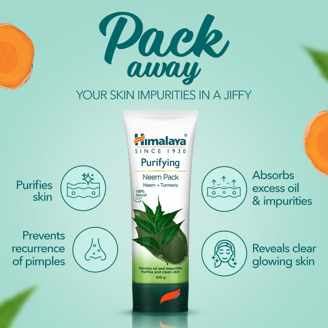 Himalaya Herbals Purifying Neem Pack – Deep Cleansing Face Pack for Clear & Fresh-Looking Skin, 100g thumbnail