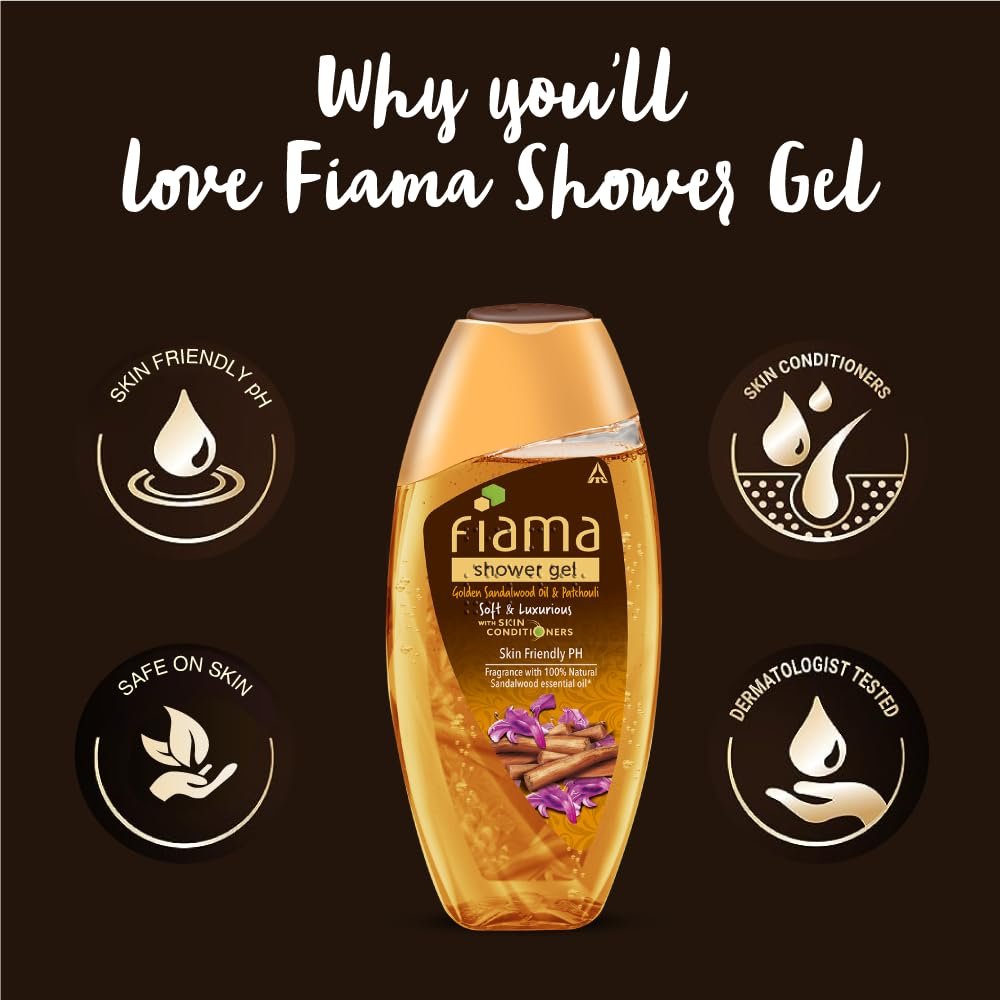 Fiama Body Wash Shower Gel Golden Sandalwood Oil and Patchouli, 250ml, Body Wash for Women & Men with Skin Conditioners for Soft and Luxurious Skin, Suitable for All Skin Types thumbnail