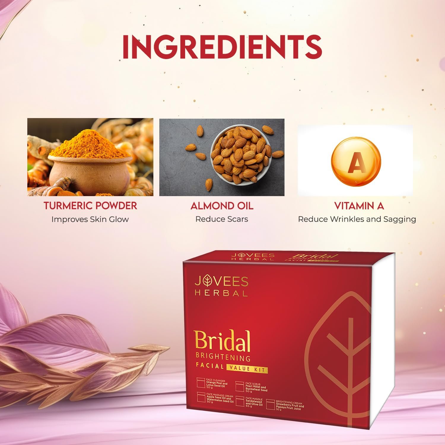 Jovees Herbal Bridal Brightening Facial Kit For Brighter & Radiant Glow With 5 Easy Steps | Kit for Reduced Pigmentation Improves Uneven Skin Tone, Dark Spots & Dullness- Multiple Use thumbnail