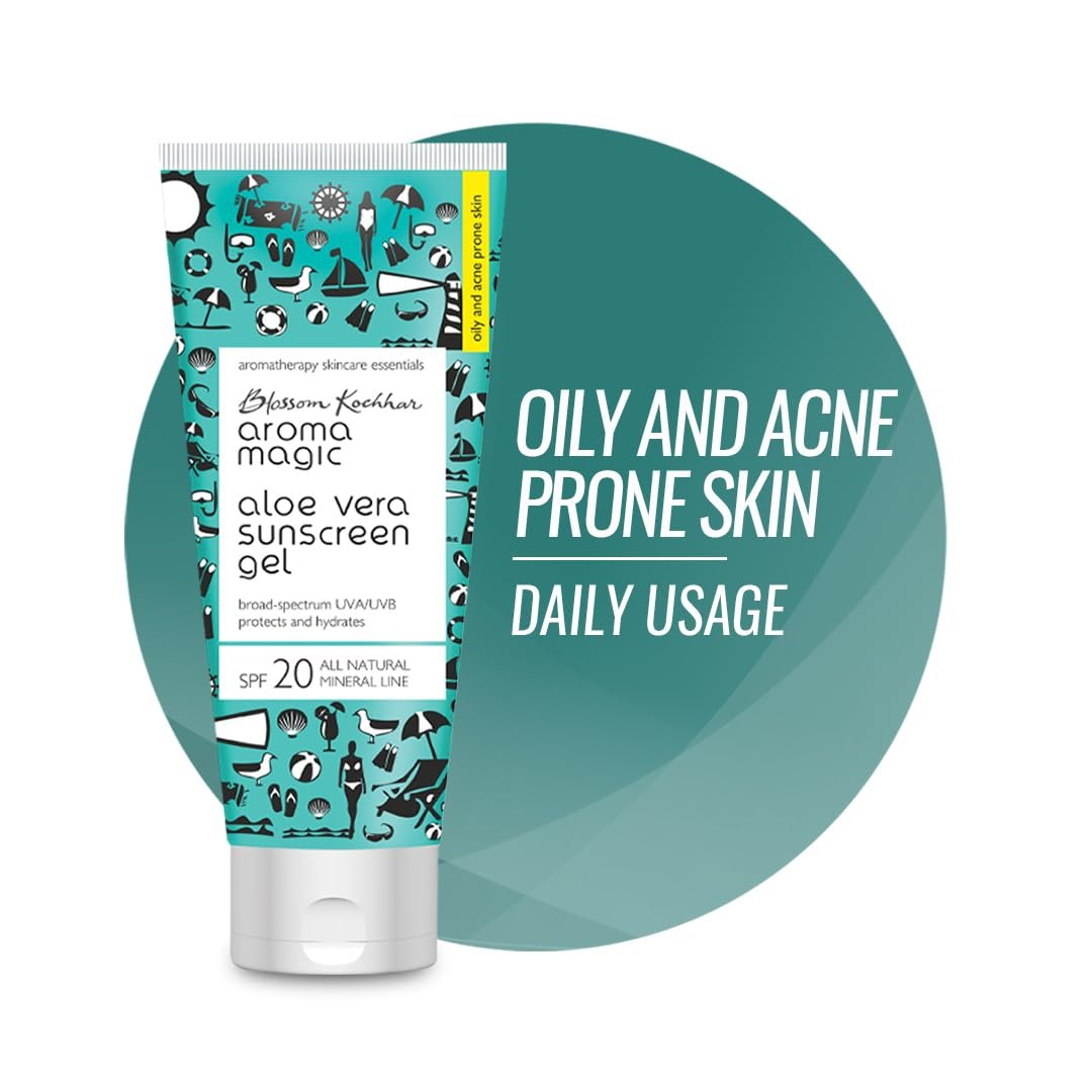 Aroma Magic Aloe Vera Sunscreen Gel 100ml | SPF 20 Protection for Oily Skin | Non-Nano Zinc Oxide, No Parabens or Alcohol | Acne Control & Hydration | For Oily & Acne Prone Skin