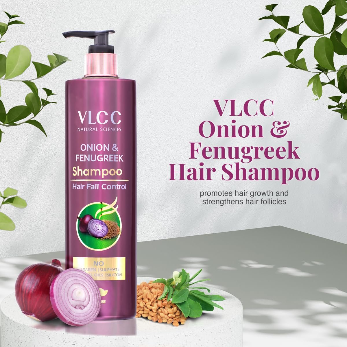VLCC Onion & Fenugreek Shampoo - Controls Hair Fall - 300Ml | Helps Hair Growth & Strengthen Roots | Onion, Fenugreek & Black Seed | Thick, Strong & Healthy Hair, 310 Grams thumbnail