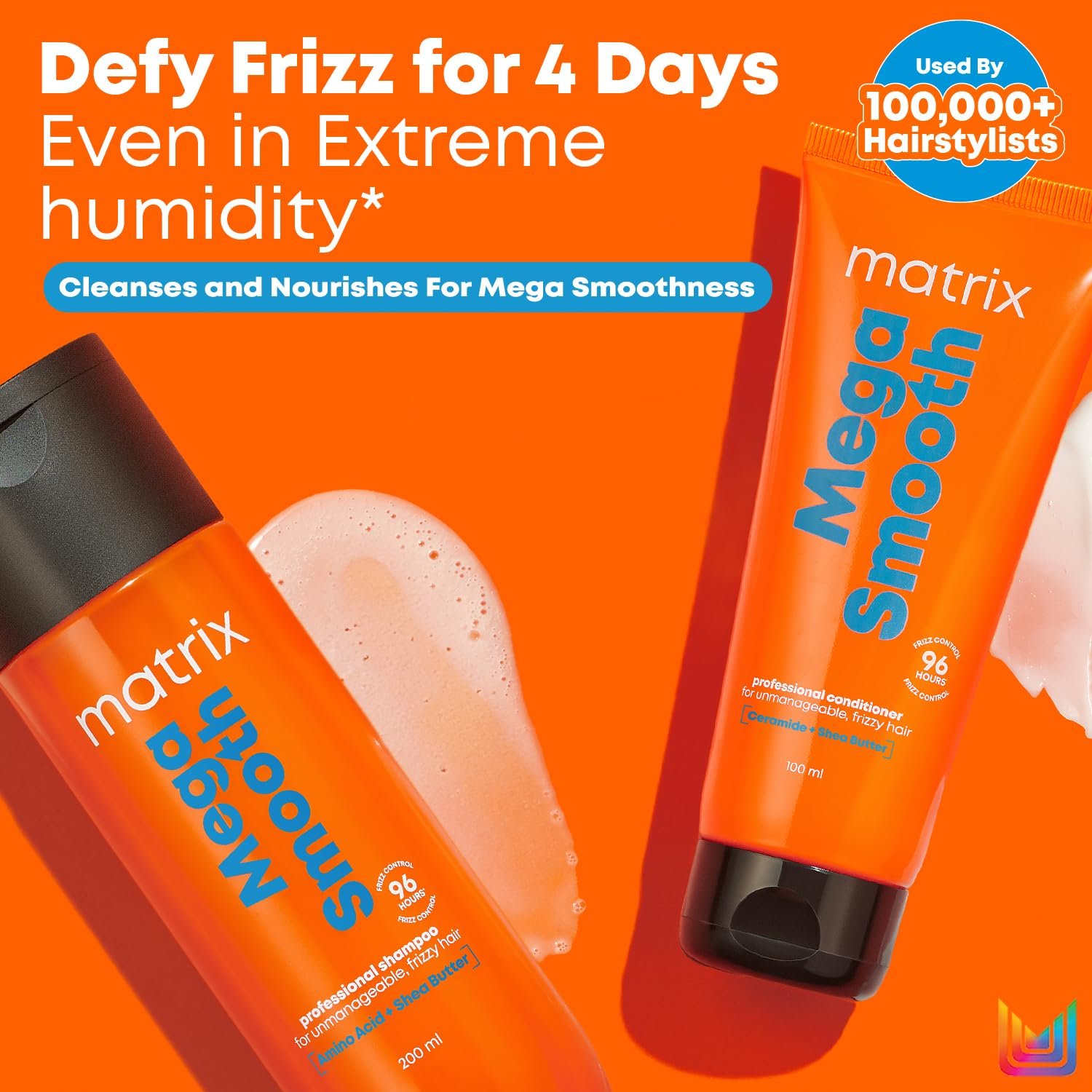 Matrix Professional Mega Smooth Shampoo (200ml), Conditioner (100ml) & Serum(100ml) Combo with Shea Butter for Frizzy Hair | Max Smoothness for 4 Days | Used by 1 Lakh Hairstylists thumbnail