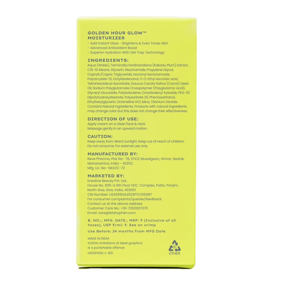 Hyphen Brightening Face Moisturizer with THD- 20% Kakadu Plum, Highly Stable Vitamin C| 3% Niacinamide- Dark Spots & Pigmentation | Lightweight Gel Cream Moisturizer for Dry, Oily, All Skin thumbnail