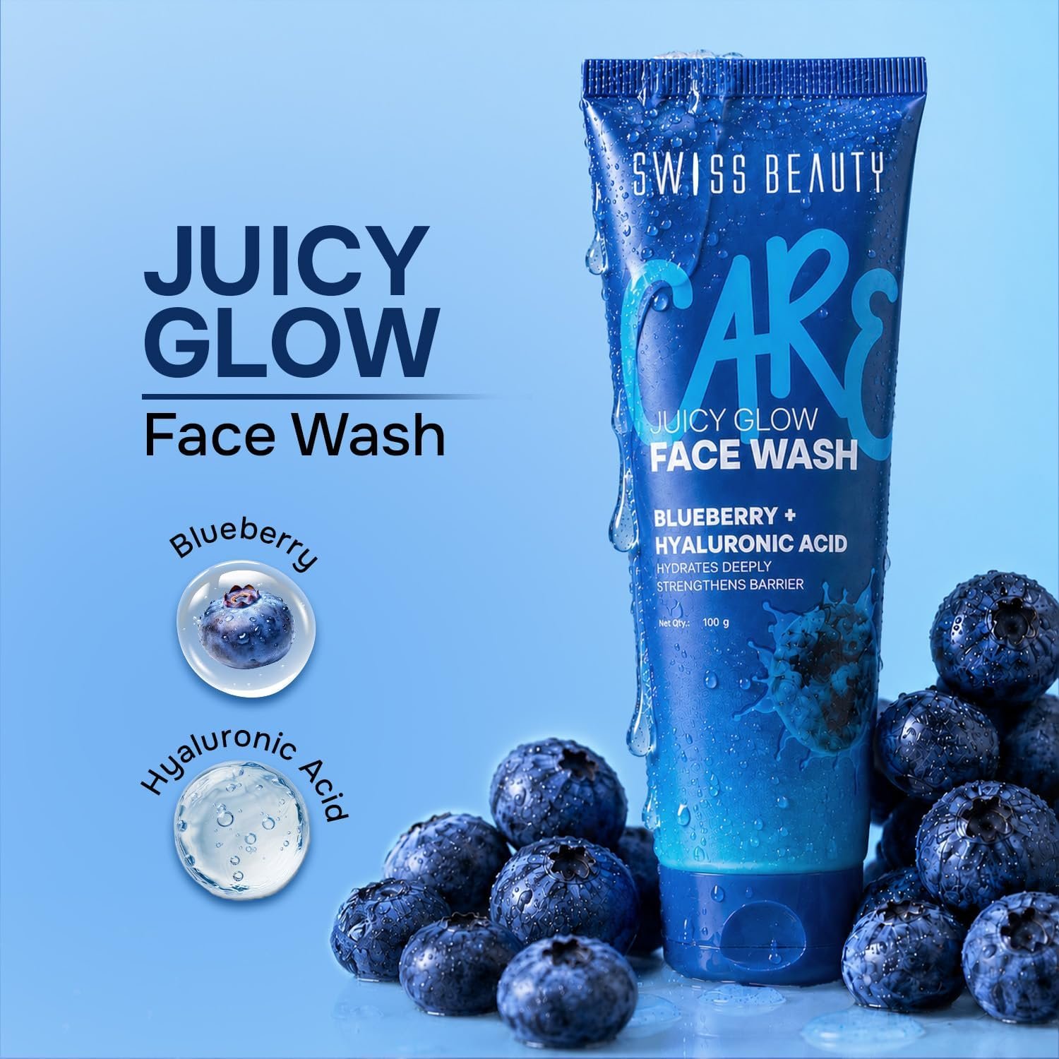 Swiss Beauty Care Juicy Glow Face Wash | Blueberry + Hyaluronic Acid| Removes Dirt & Grime | Thick, Gel-Based Texture |Improves Skin Texture | Deeply Nourishes | Gently Exfoliates thumbnail