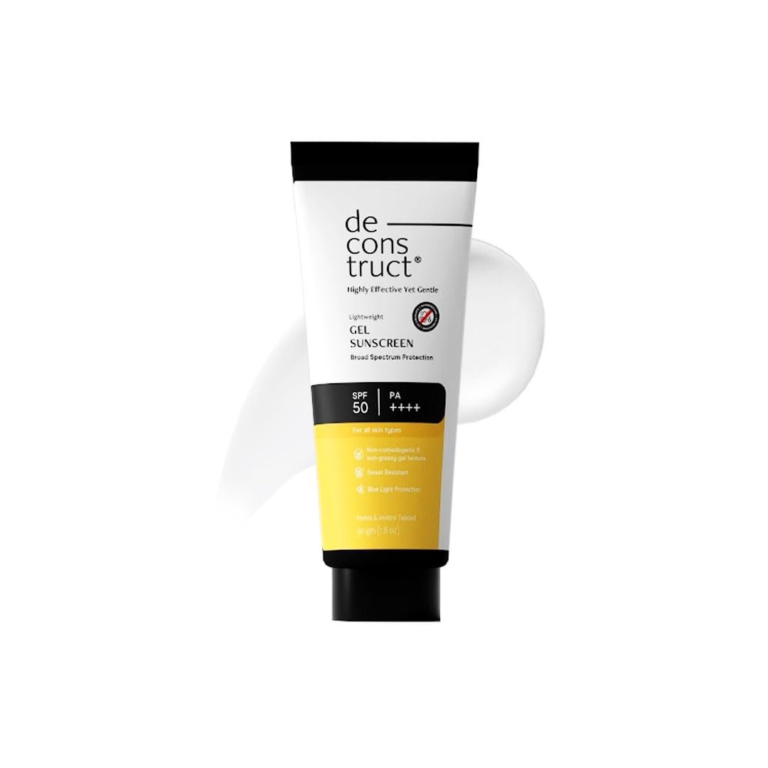 Deconstruct Gel Sunscreen for Oily skin SPF 50 PA++++ |100% Photostable Sunscreen |4 New Gen UV Filters |In-Vivo |Lightweight, Airy, Non-greasy |For oily, combination, normal skin | 50g