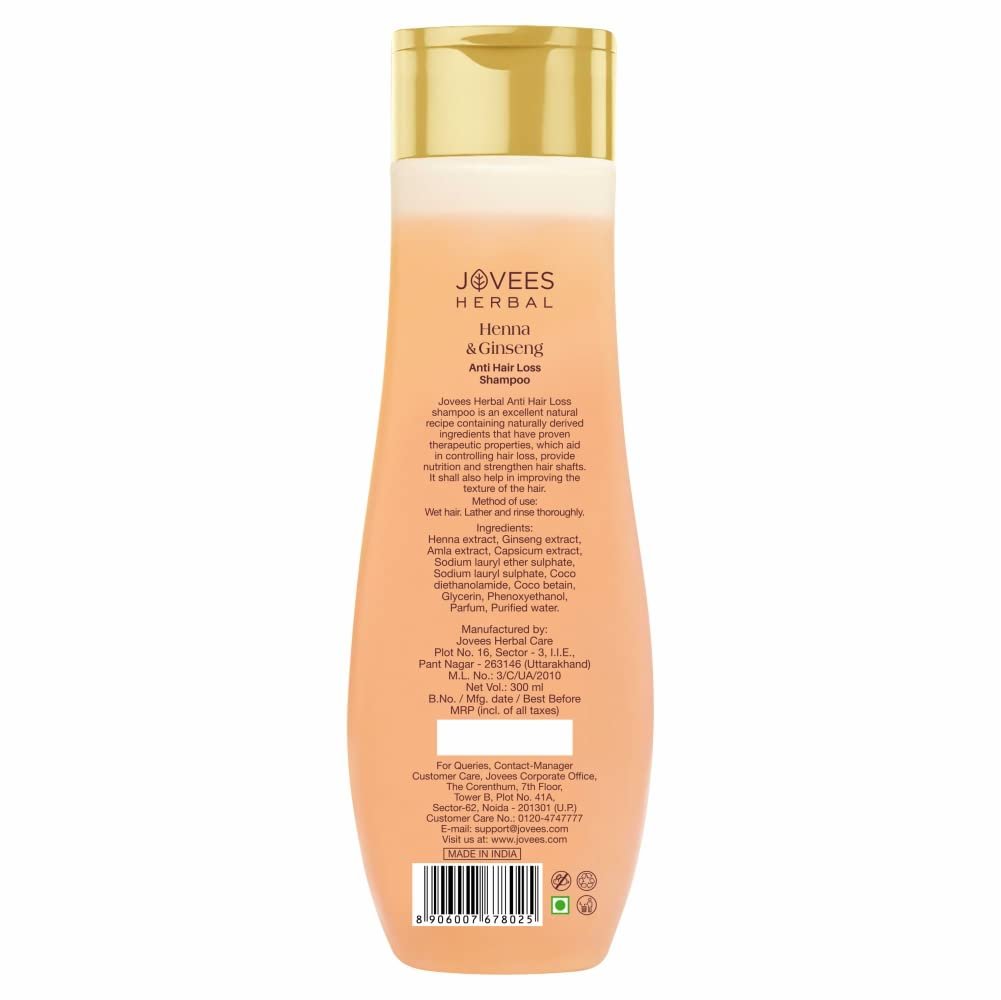 Jovees Herbal Henna & Ginseng Anti Hair Fall Shampoo | Controls Hair Fall & Promotes Hair Growth | Enriched With Henna, Ginseng & Amla Extract | Suitable for All Hair Types | 300ml thumbnail