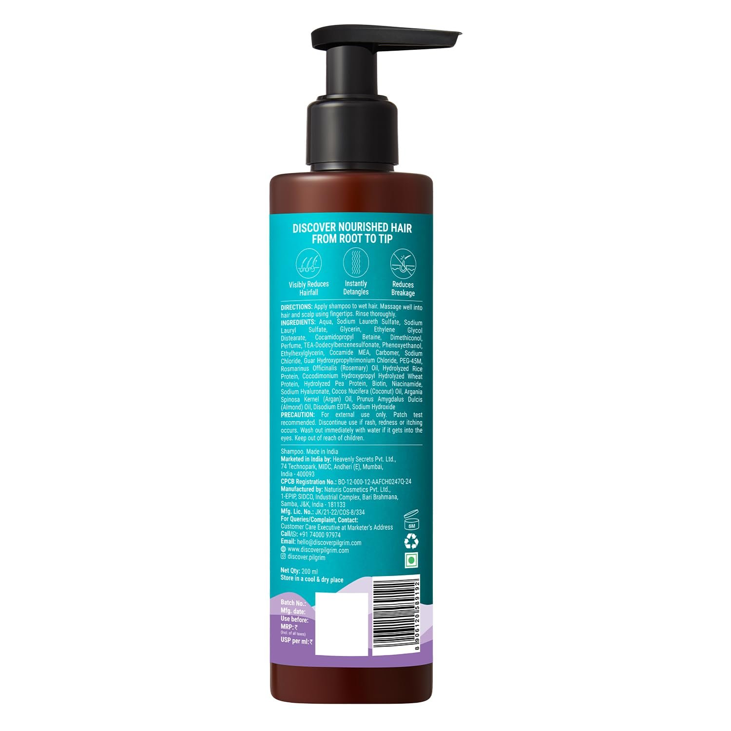 Pilgrim Rosemary Anti-Hairfall Shampoo with Multi-Protein Serum - 200ml Triple Oil Nourishing Boosters to Reduce Dryness, Breakage-Led Hair Fall, Strengthens Weak Hair, Controls Frizz, Adds thumbnail