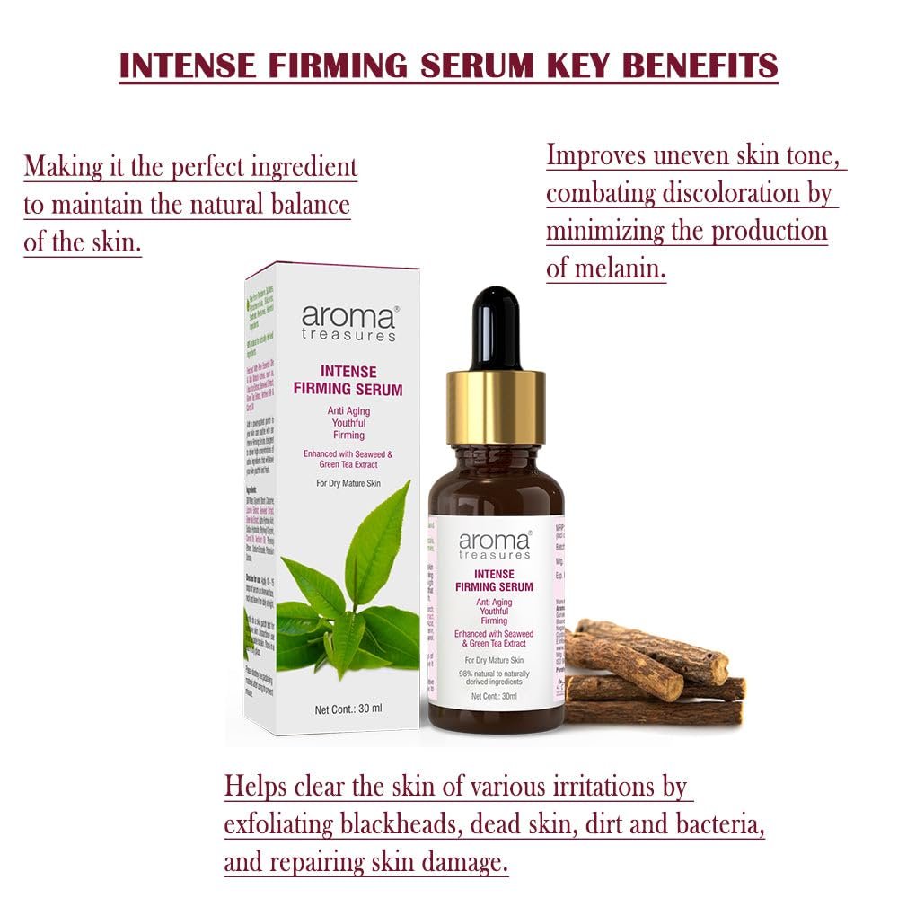 Aroma Treasures Intense Firming anti ageing face serum for dry mature skin type - 30ml | 98% Natural to Naturally Derived Ingredients | enriched with Seaweed & Green Tea extracts thumbnail