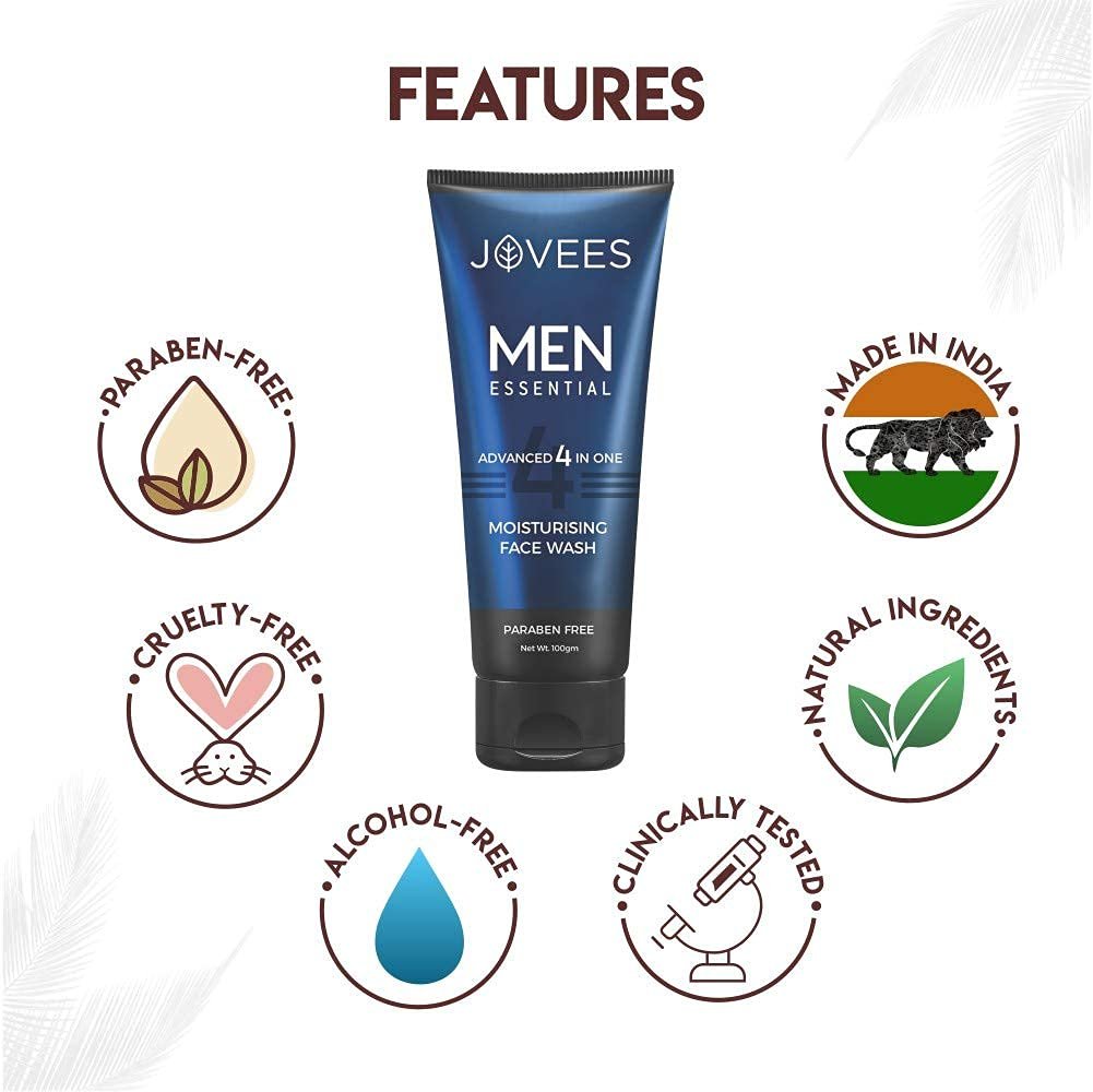 Jovees Herbal Men's Essential Advanced 4 in 1 Moisturizing Face Wash |with Vit C and Vit E | Gives Clean and Clear Skin |For All Skin Types 100g thumbnail