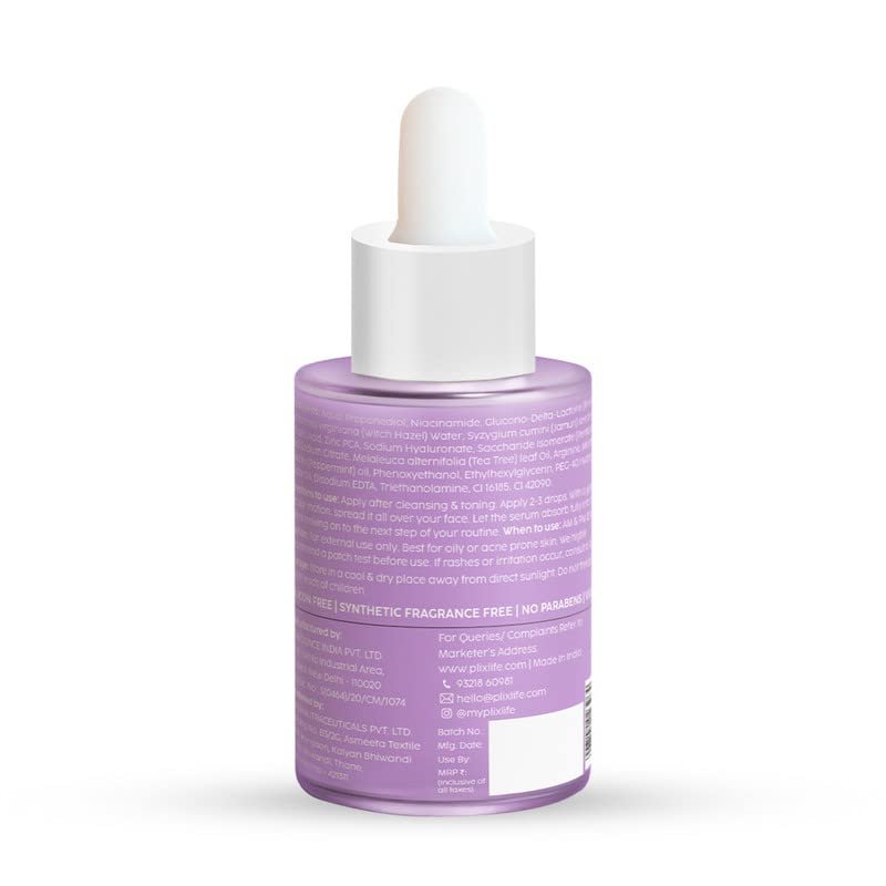 The Plant Fix Plix 10% Niacinamide Face Serum, 30ml (Pack Of 1) For Acne Marks, Blemishes, Oil Control With 1% Zinc & Witch Hazel, Skin Clarifying Jamun Serum For Unisex With Acne-Prone Skin thumbnail